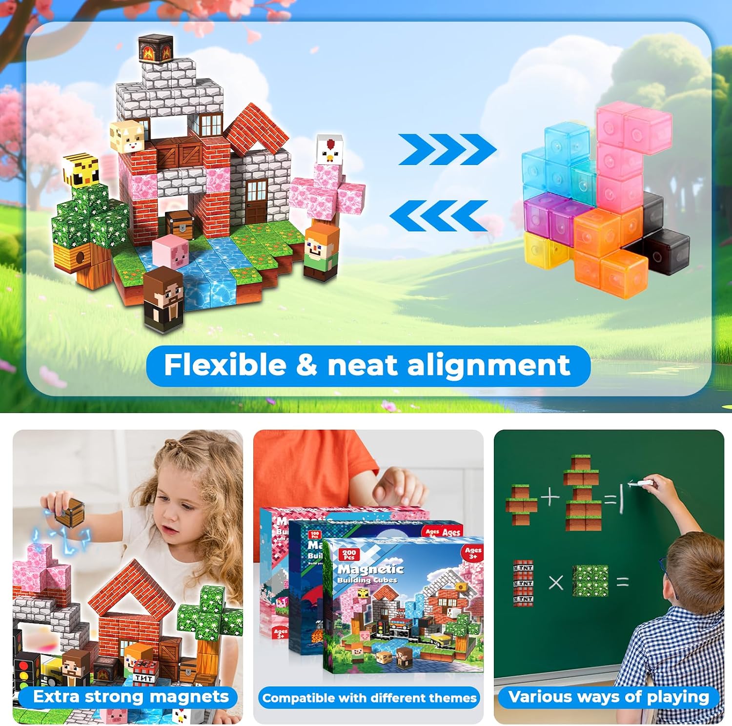 Detalle de Magneverse 200Pcs Magnetic Blocks — Magnetic Building Cubes for Kids (Ages 3+), 200-Piece Set with Storybook