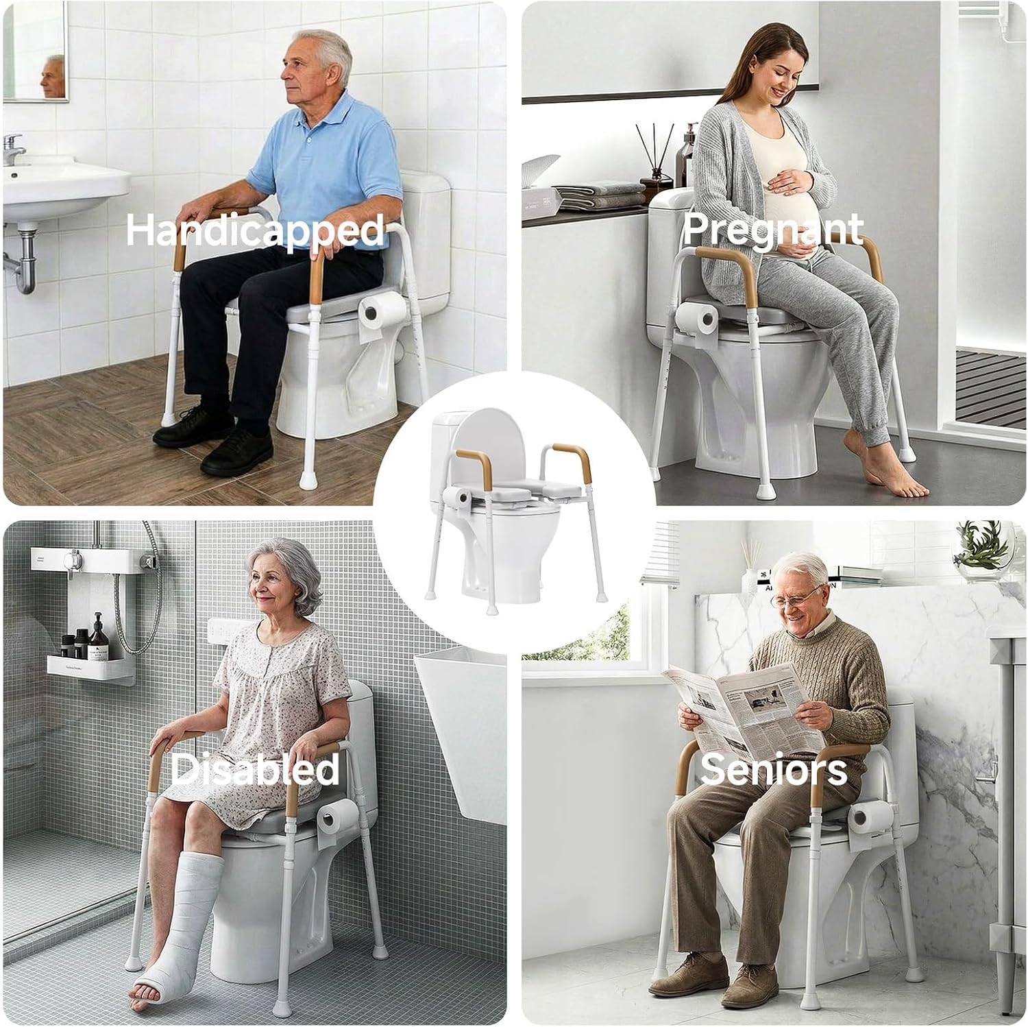 Thumbnail 3 de Loyoda Height Adjustable Raised Toilet Seat with Front Opening, Padded Armrests and Lightweight Aluminium