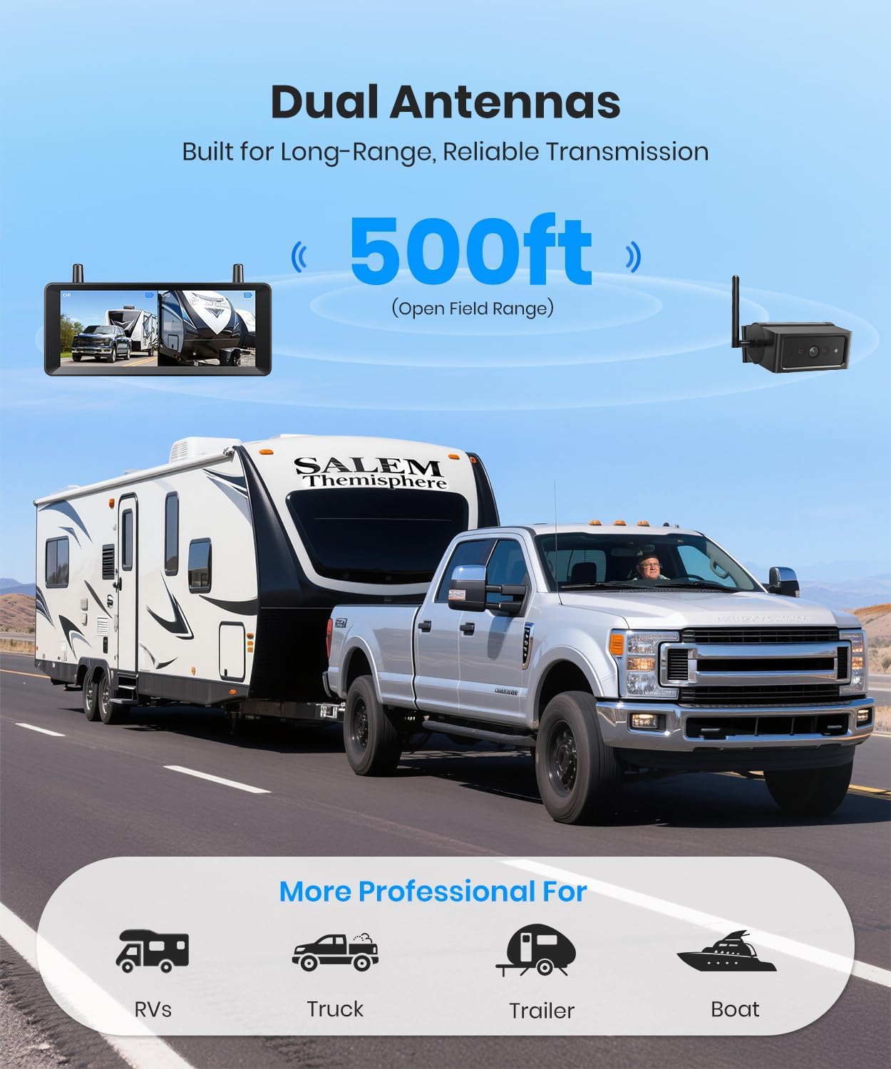 Detalle de AUTO-VOX 7.2" Wireless Magnetic Backup Camera System with 1080P Dual Camera and Monitor (Built-In DVR)