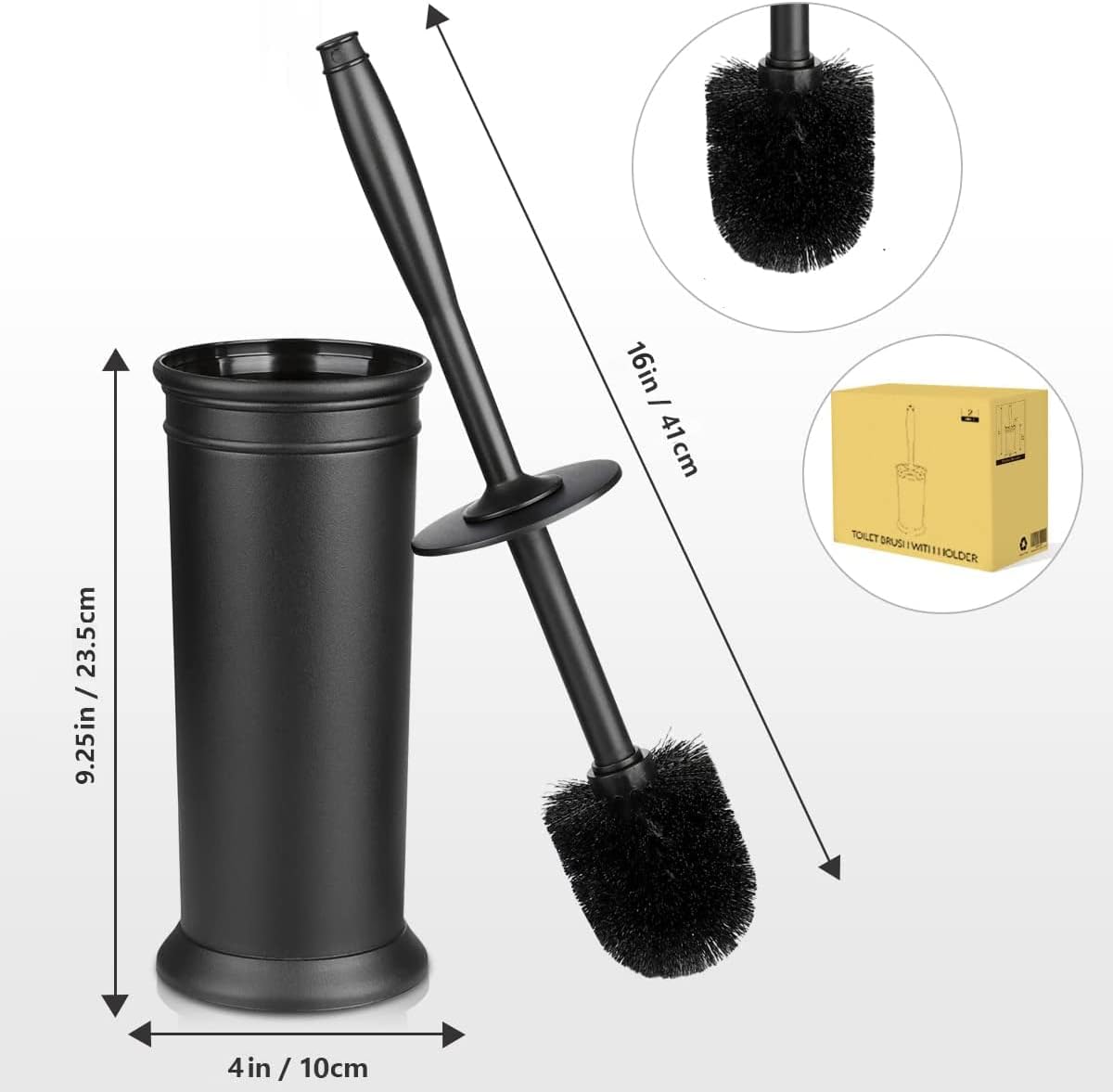 Thumbnail 6 de Toilet Brush and Holder 2 Pack (Black) with Extra Long 16" Handle and Covered Holder