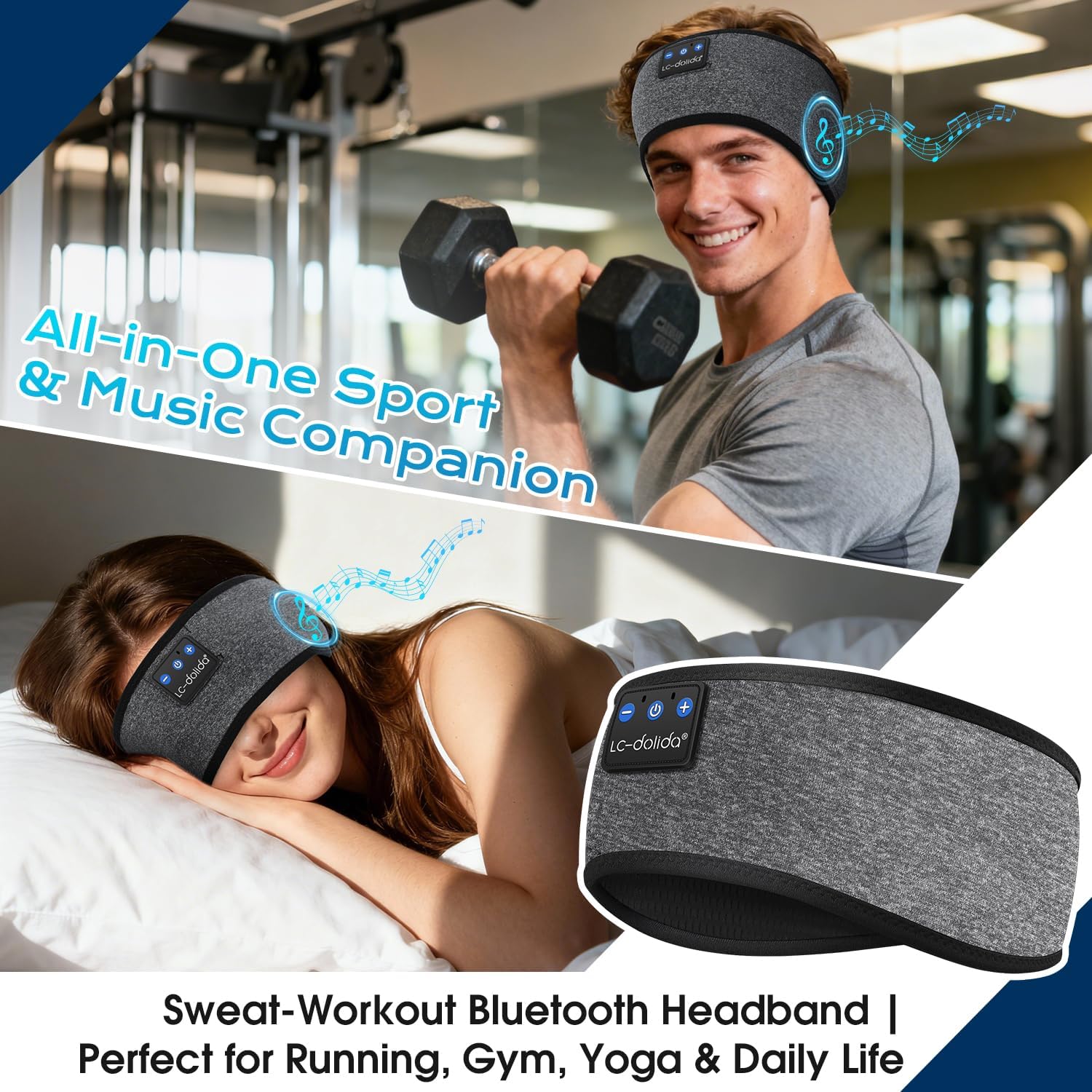 Thumbnail 1 de LC-dolida Schlafkopfhörer Bluetooth Stirnband (Schlaf & Seitenschläfer) mit HiFi-Stereo, bis zu 15 Std. Laufzeit