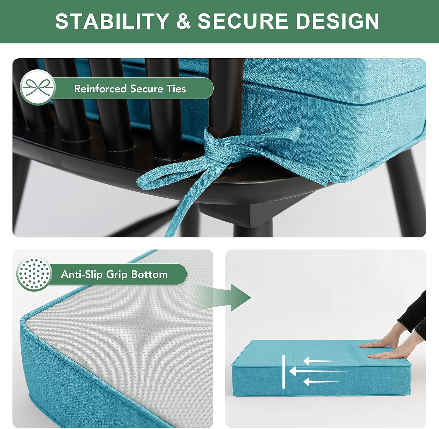 Detalle 2 de Summsun Faux Linen Outdoor Chair Cushion Set, Teal, 19 x 19-Inch Seat