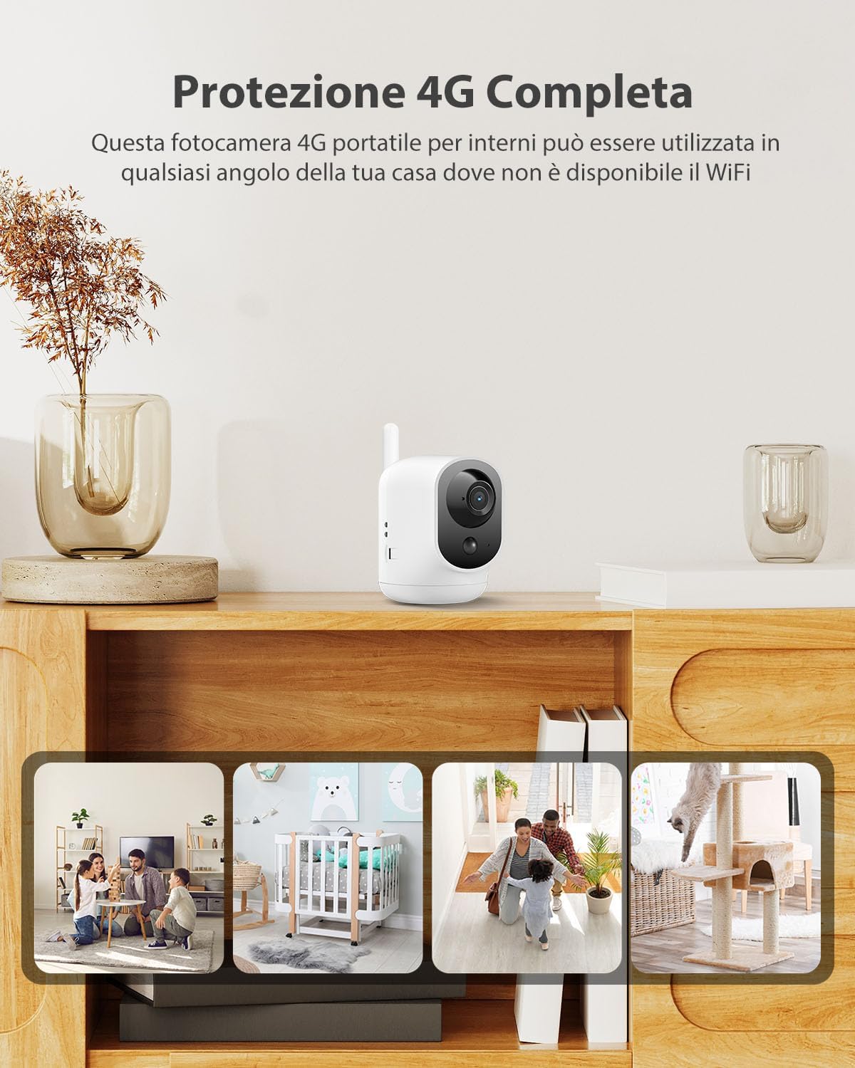 Detalle de COCOCAM 4G Telecamera interna 2K con SIM, batteria 6000mAh