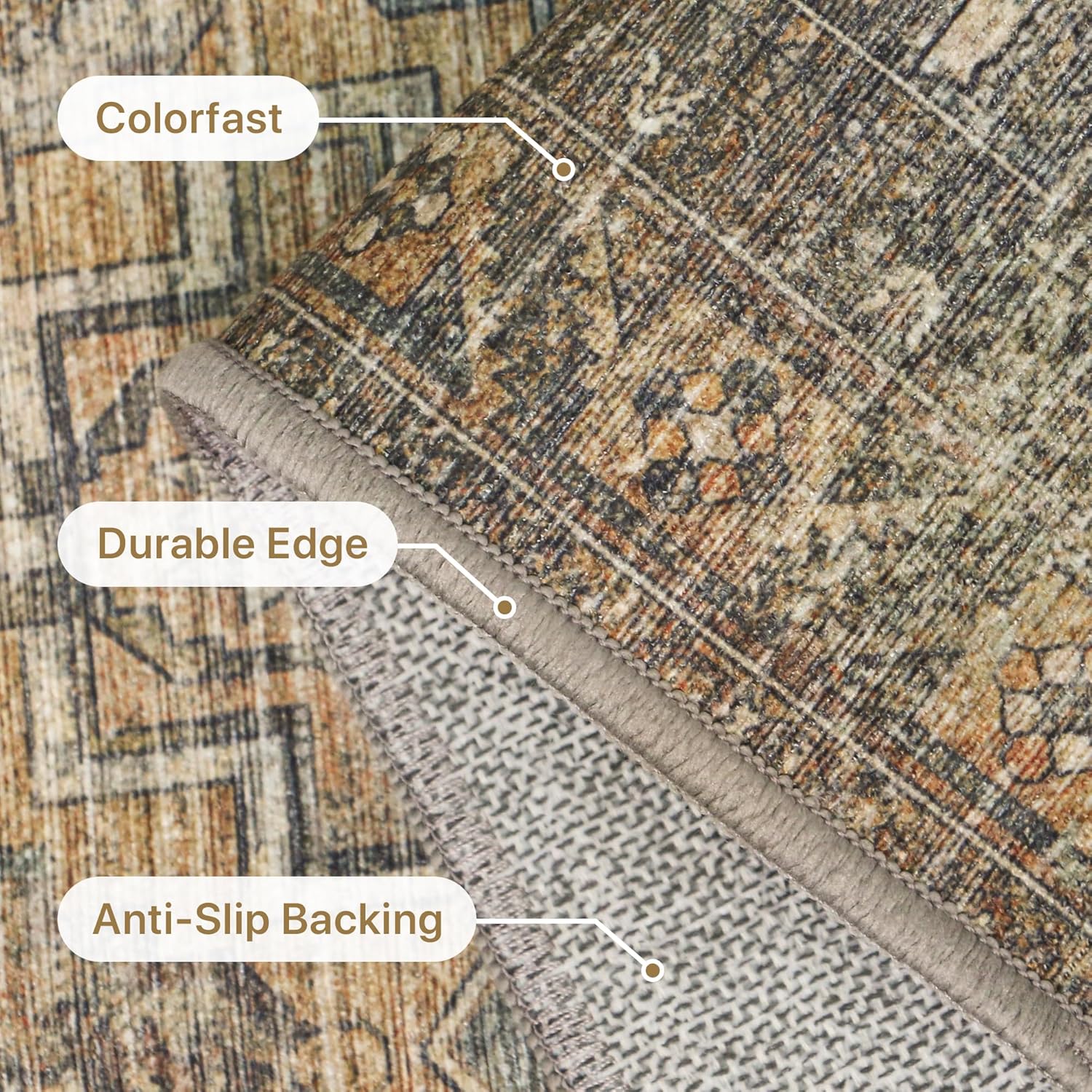 Thumbnail 3 de BEIMO 200x290cm Olive Green Vintage Boho Area Rug