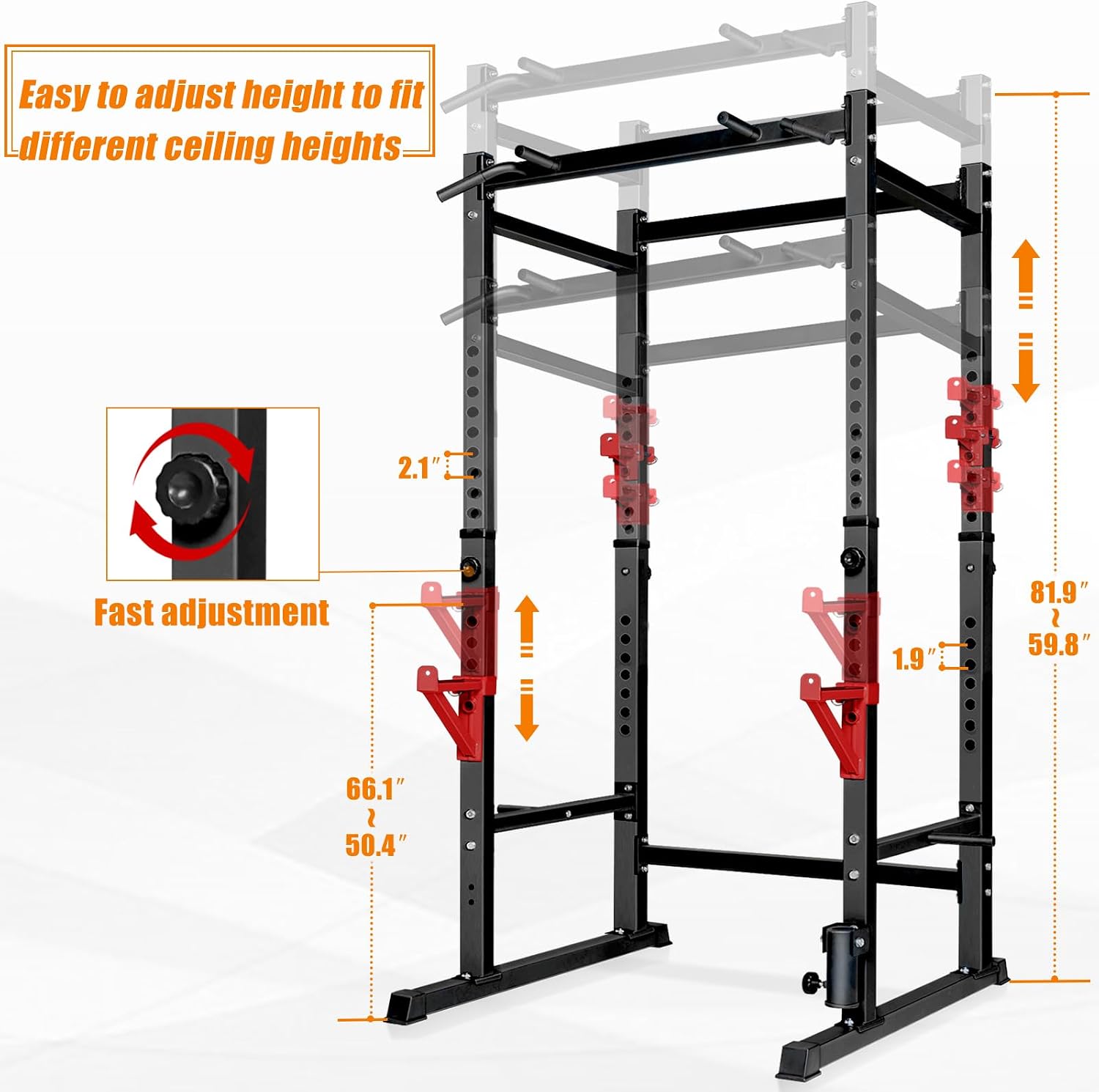 Detalle de Bongkim Adjustable Power Rack Cage with Pull-Up Bar, 299 kg Capacity