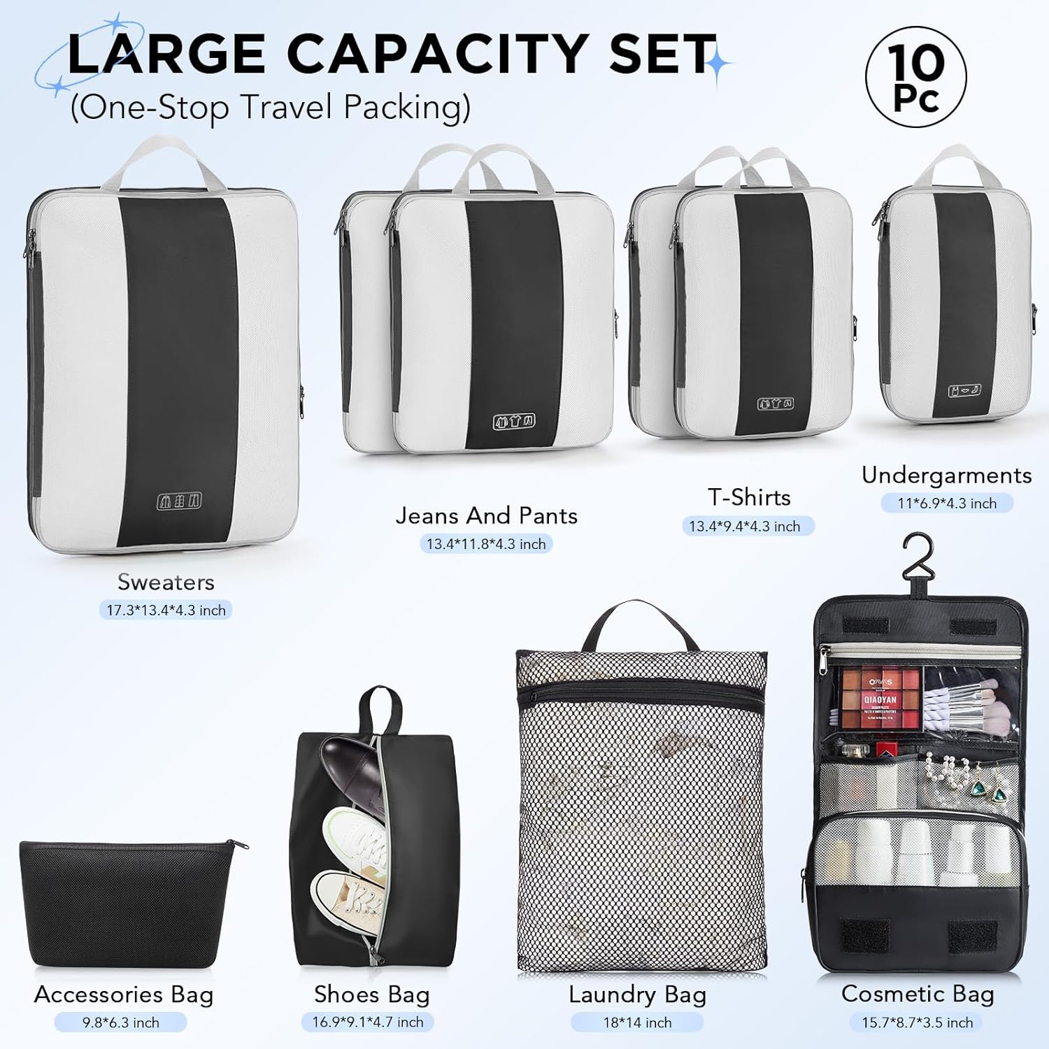 Detalle 2 de OlarHike 10-Pack Compression Packing Cubes for Travel