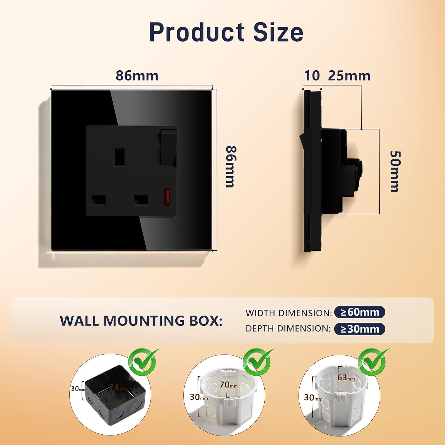 Thumbnail 1 de BSEED Single Socket 13A with LED Indicator – UK Standard, Glass Panel, Black
