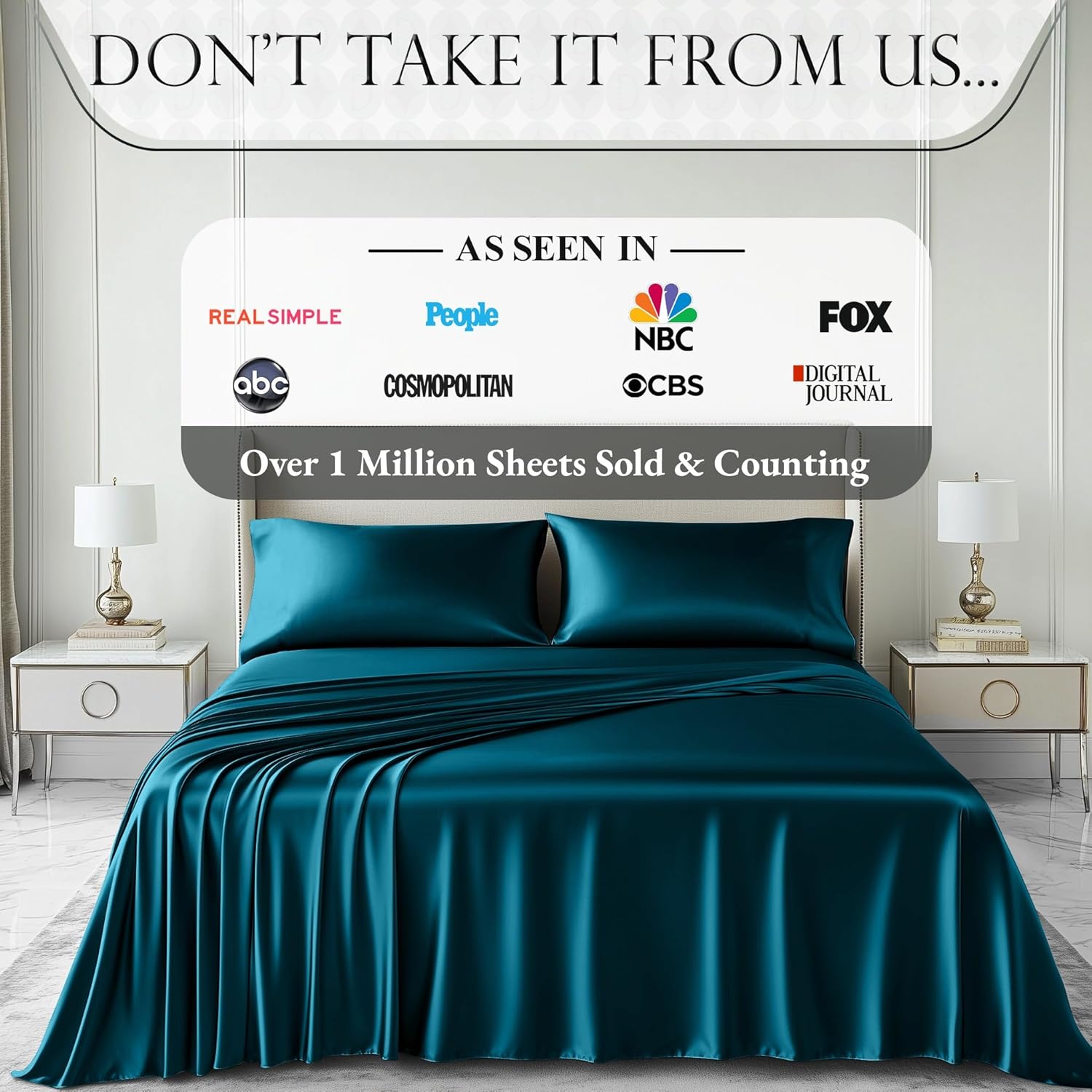 Thumbnail 6 de DECOLURE Satin Bed Sheets (4-Piece) for King Beds—Softer-Than-Silk, Wrinkle-Free, 15” Deep Pocket Set (Sea Teal)