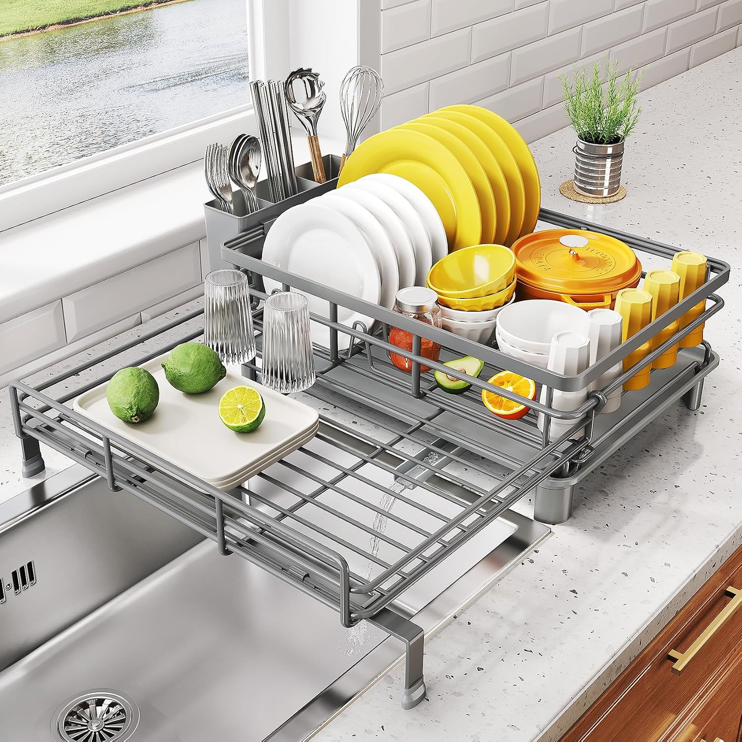 Detalle de SNTD SN-YYC1T Expandable Dish Drying Rack, Stainless Steel, Gray