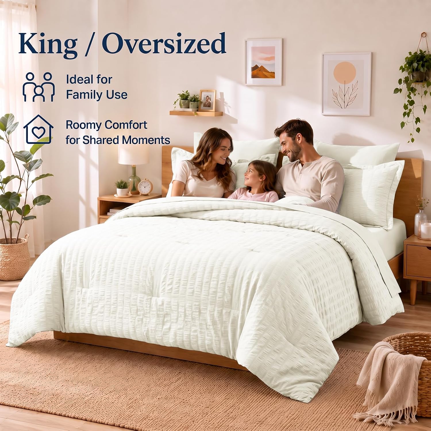 Detalle 2 de CozyLux California King Comforter Set with Sheets (7 Pieces) – Ivory Seersucker, Down Alternative Comforter
