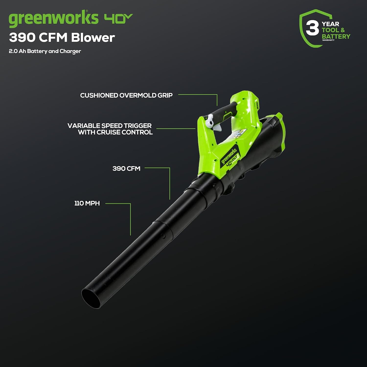 Detalle de Greenworks String Trimmer and Blower Combo, 2.0 Ah Battery