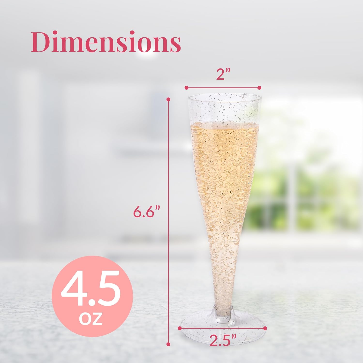 Detalle de Prestee 8541917992 Disposable Champagne Flutes, 4.5 oz, Silver Glitter, 100 Count