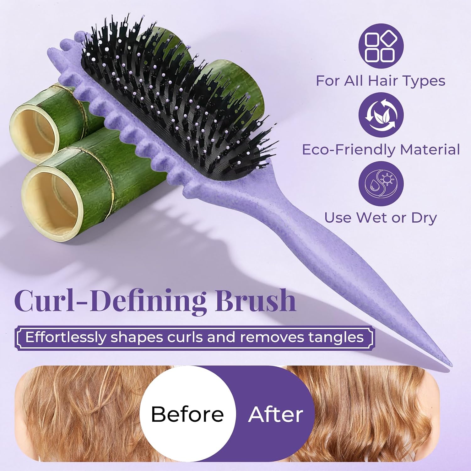 Detalle 2 de Lockenbürste für Curly Hair – curly hair brush zum Entwirren und Locken definieren (lila)