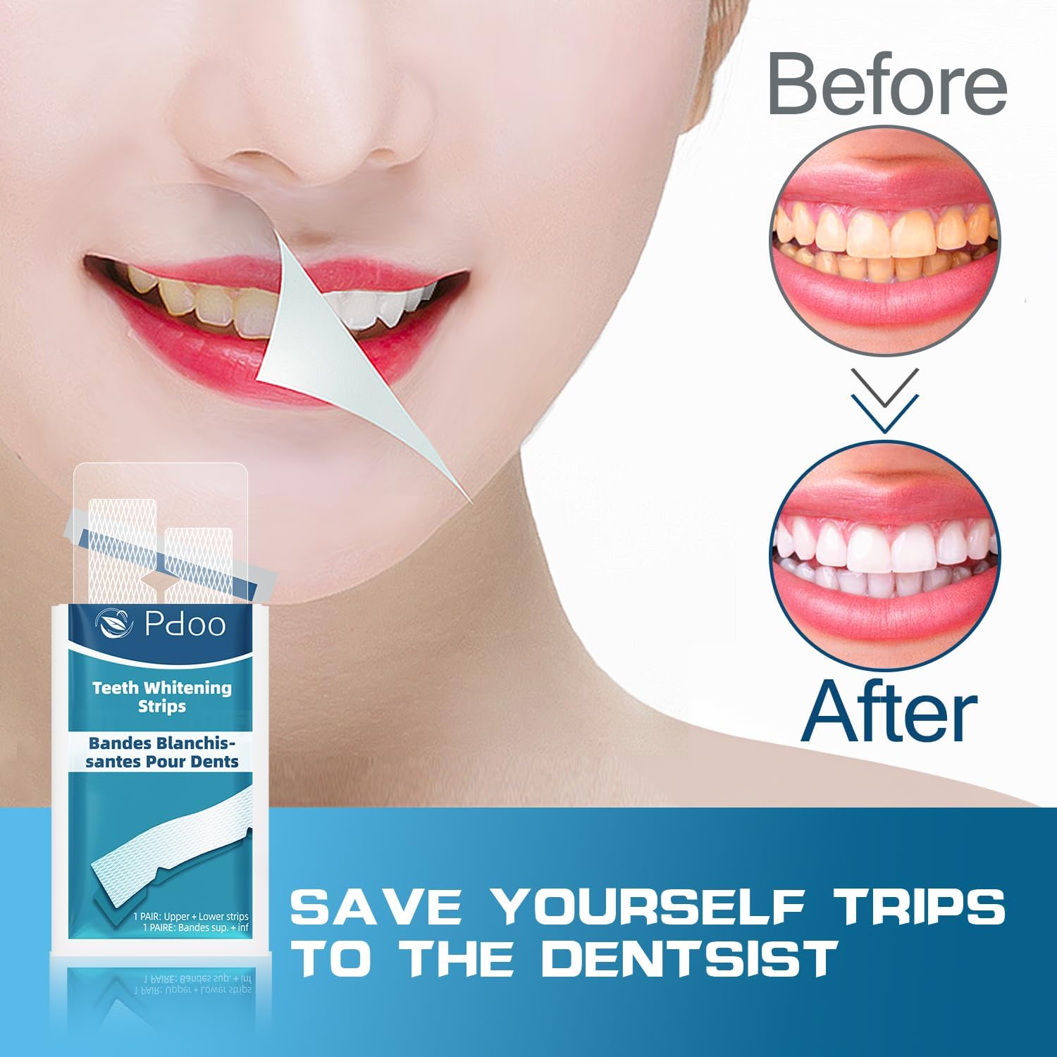 Detalle 2 de Pdoo Teeth Whitening Strips, 28 Non-Slip Mint-Flavoured Strips