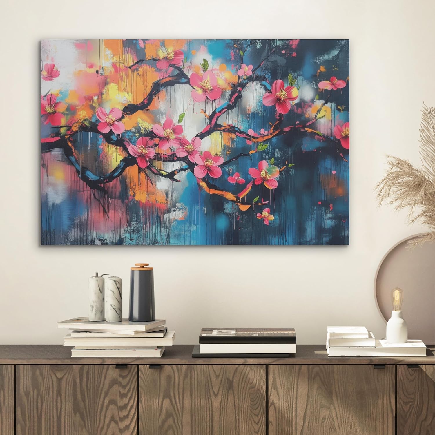 Thumbnail 1 de MuchoWow vilten wandpaneel 60 x 40 cm, bloemenmotief in roze