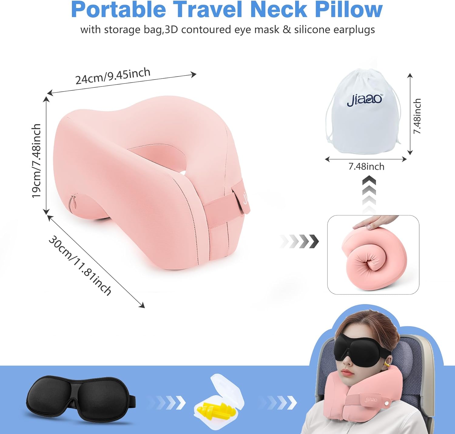 Thumbnail 5 de jiaao Nackenkissen Flugzeug – Ergonomisch, verstellbar, Memory-Schaum, Rosa