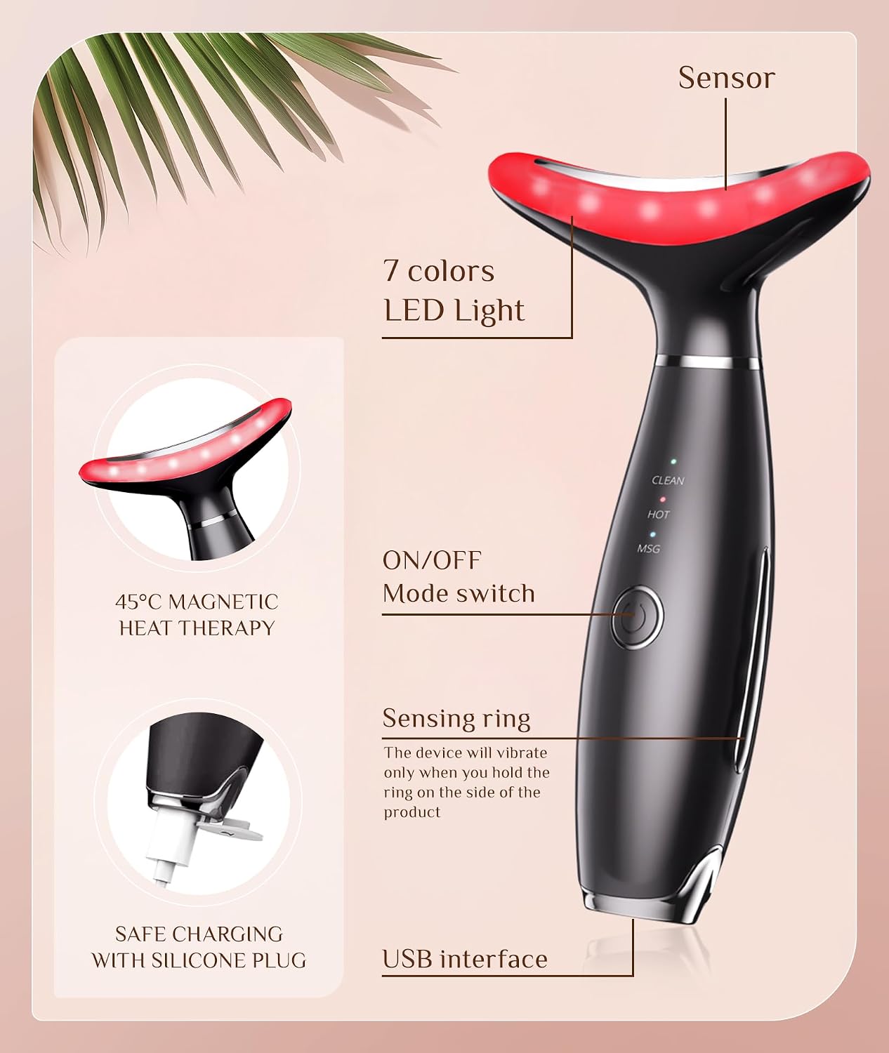 Detalle de Dopsikn AM-8003 Galvanic Facial Massager, 7 Color Modes, 113°F Heat