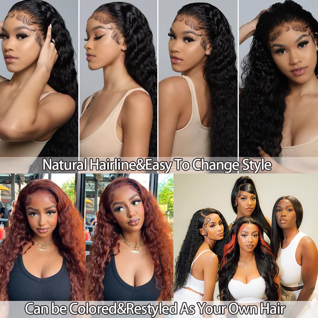Detalle de SYHGK 30 Inch Deep Wave Lace Front Wig – 13x6 HD, Human Hair, Pre-Plucked with Baby Hairs