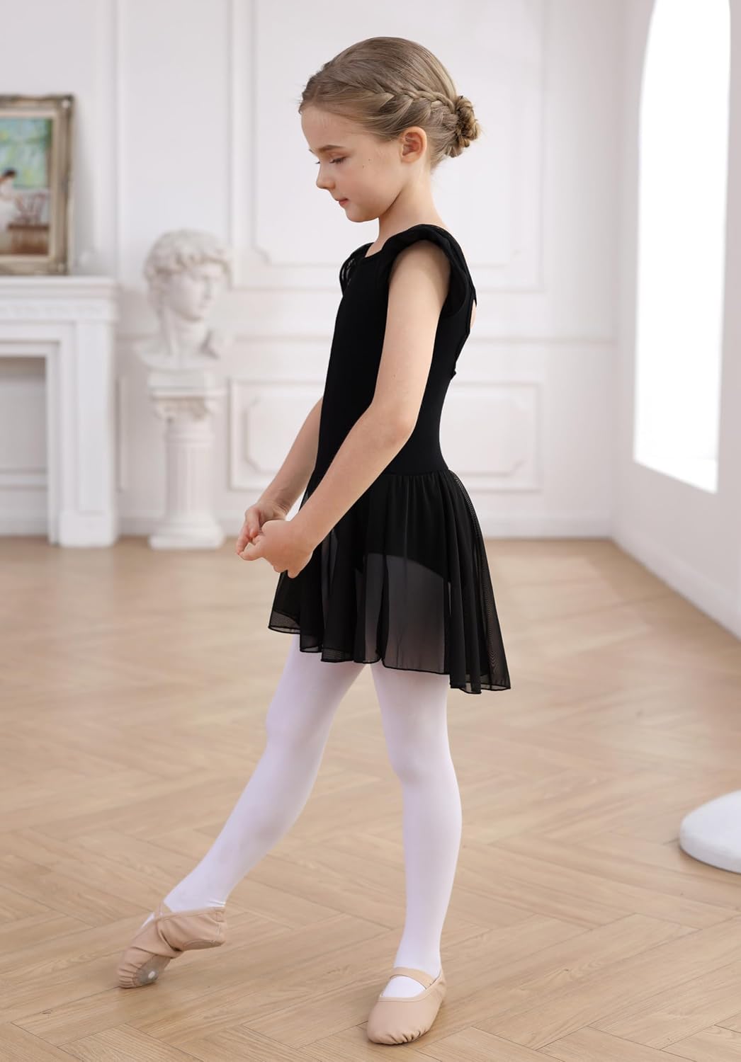 Detalle de MdnMd Girls' Ballet Leotard with Skirt, Cotton-Lycra Blend