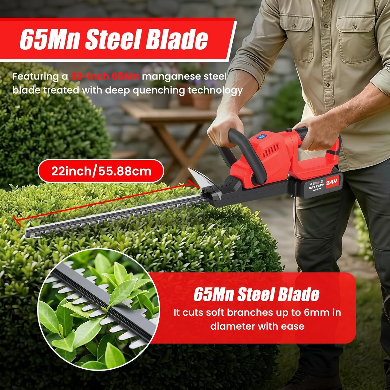 Detalle 2 de RAXONE Cordless Hedge Trimmer 22-Inch