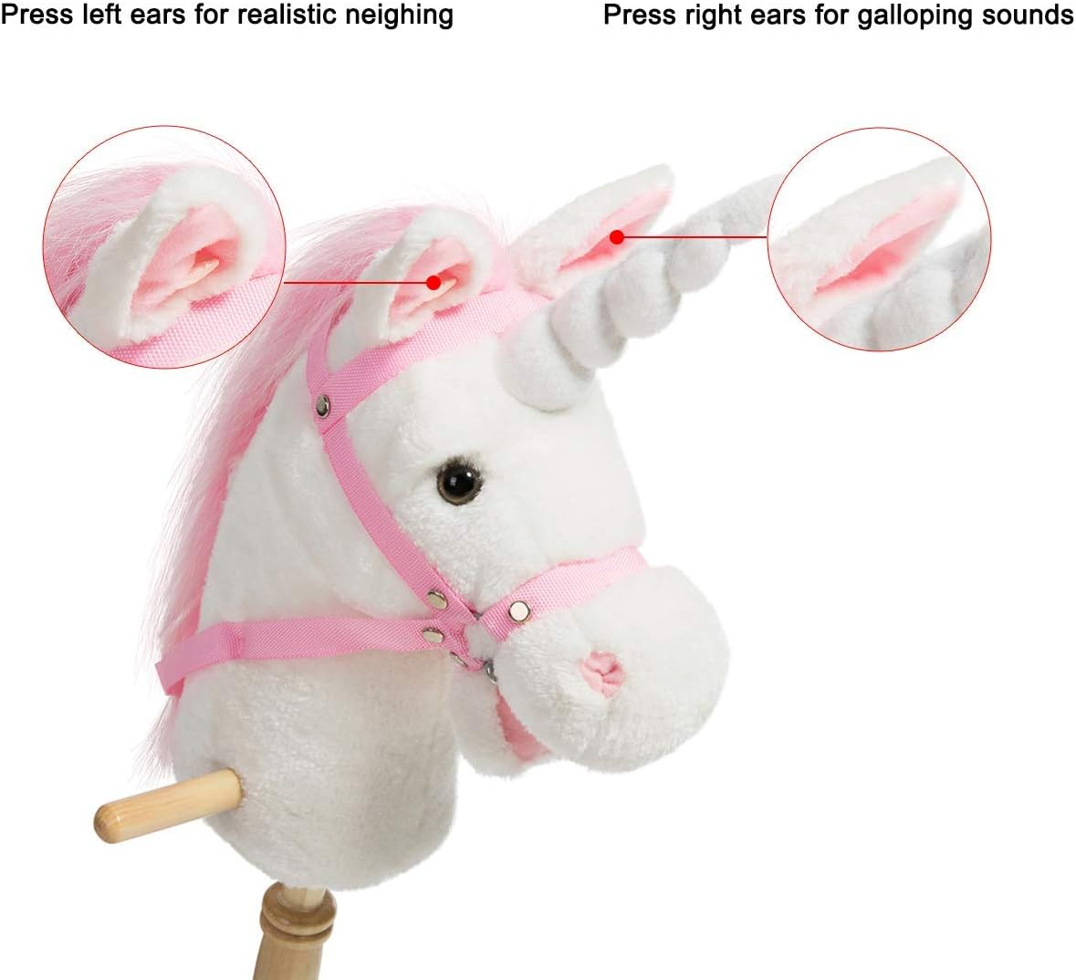 Thumbnail 2 de iBonny 36-Inch White Hobby Horse with Grip Handles and Wheels Unicorn Plush Toy