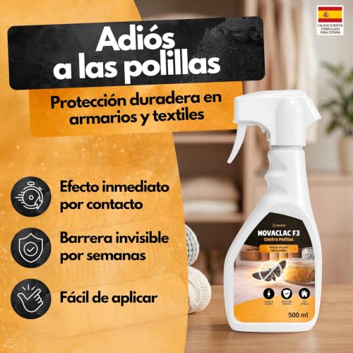 Detalle de NOVACLAC F3 Mata Polillas – 500 ml: spray insecticida para interiores de Panteer