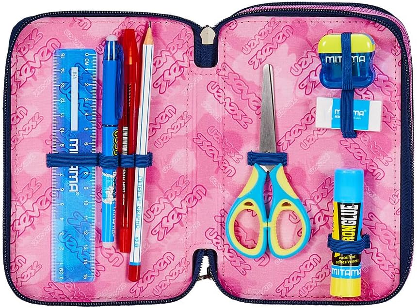 Detalle de Seven Astuccio Scuola 3 Zip Rosa Fantasia a Cuori – Glamheart Girl