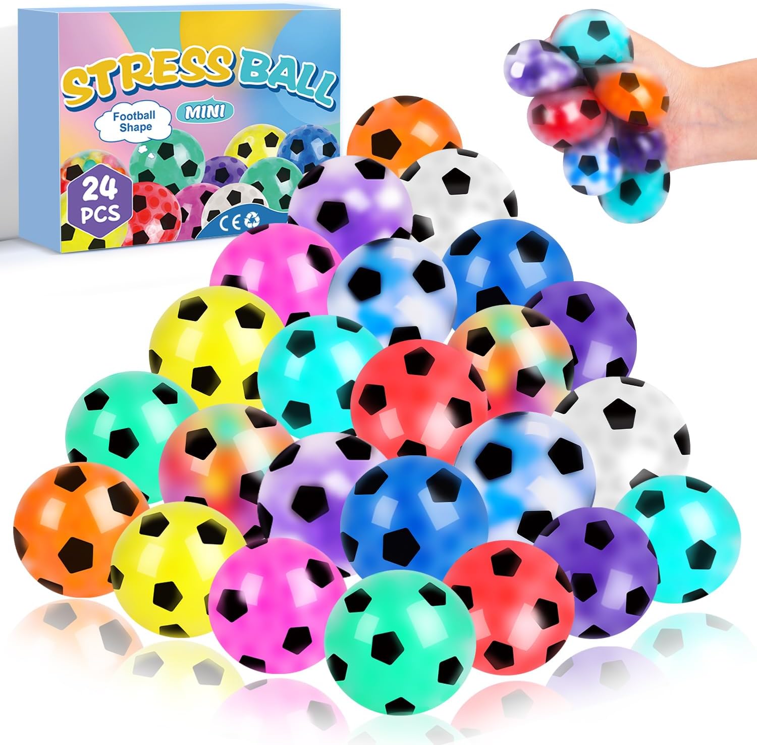 VESPRO 24Pack Football Stress Balls for Adults — Squishy Fidget Toys for Anxiety Relief