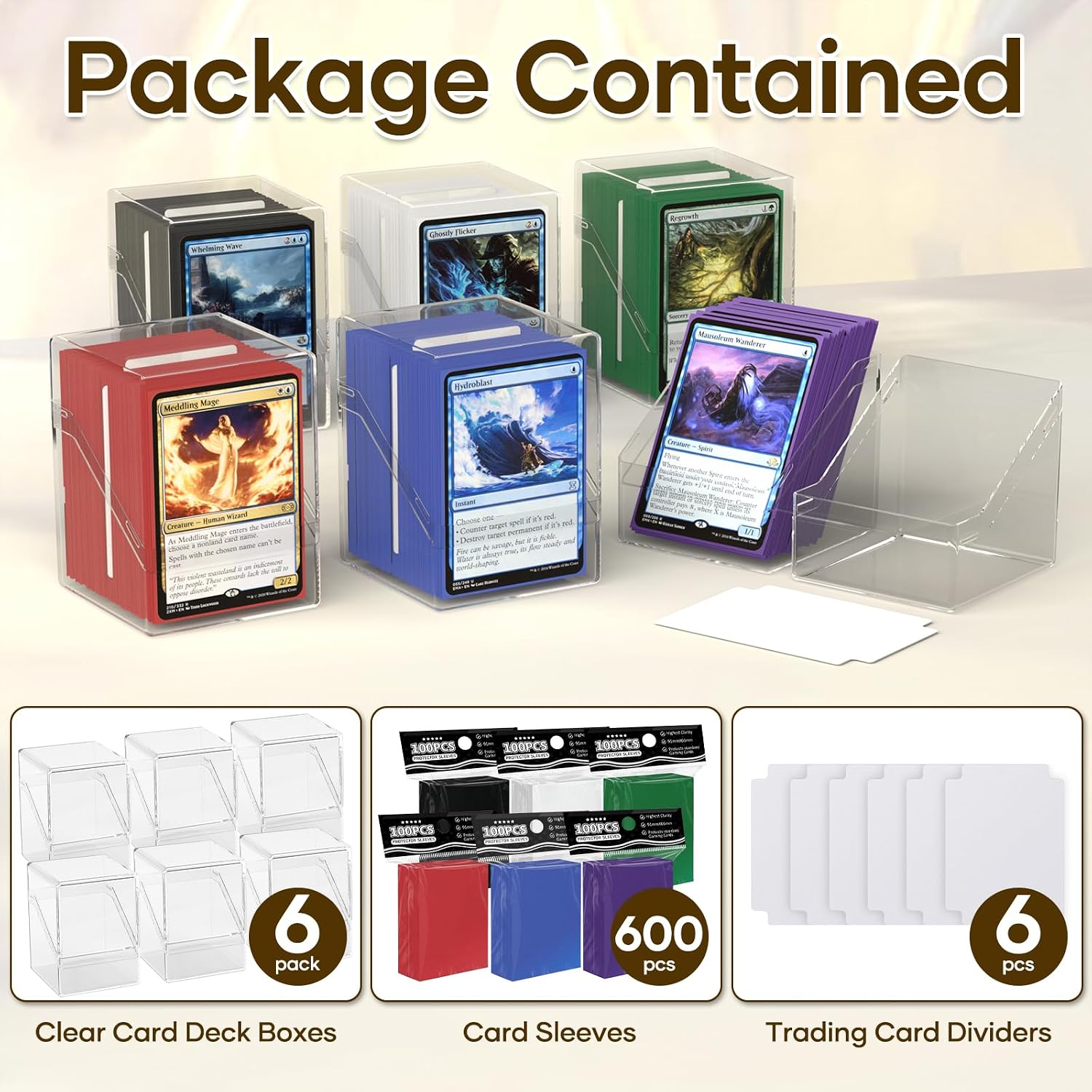 Thumbnail 3 de YSCare 6 Pack Card Deck Boxes with Sleeves and Dividers — Clear Commander Deck Case, 600 Sleeves & 6 Dividers, Standard Size Storage for MTG and Trading Cards