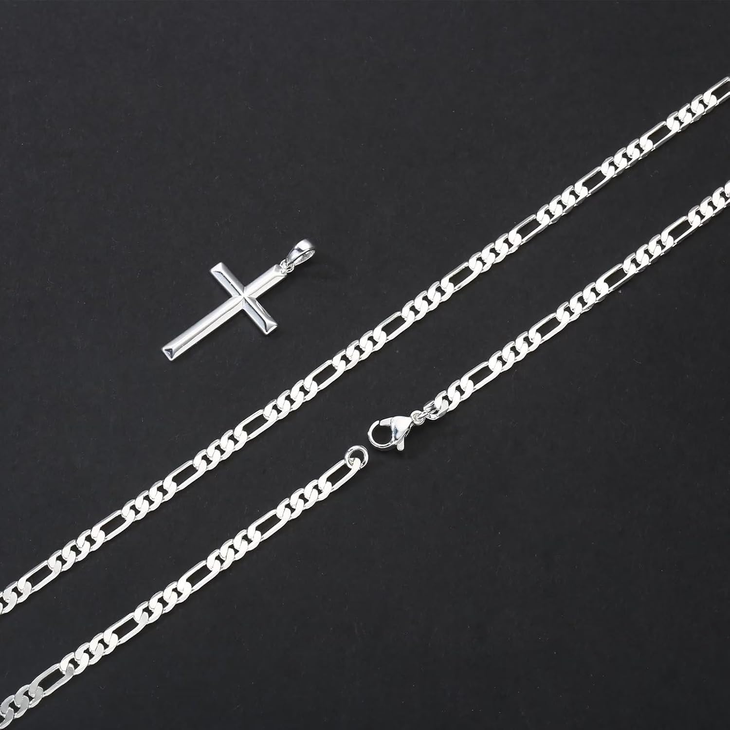 Detalle de TINGN Chaîne en argent 925 avec pendentif croix plaqué or 18 carats – longueur 41–61 cm