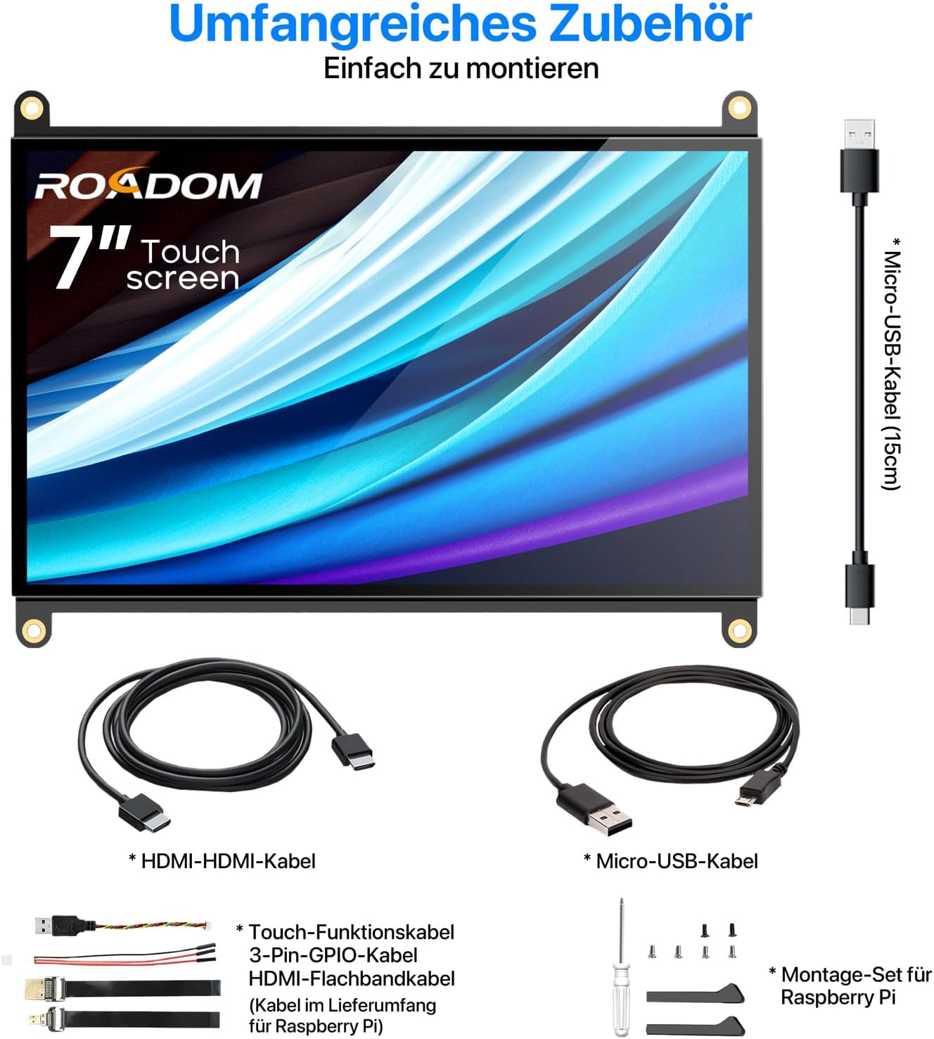 Thumbnail 5 de ROADOM 7" Raspberry-Pi Touch-Display (IPS, 1024×600) mit HDMI und Dual-Lautsprechern