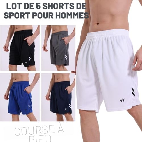 Detalle 2 de fovdtaa Lot de 5 shorts de sport pour homme avec poches et taille élastique, séchage rapide, L