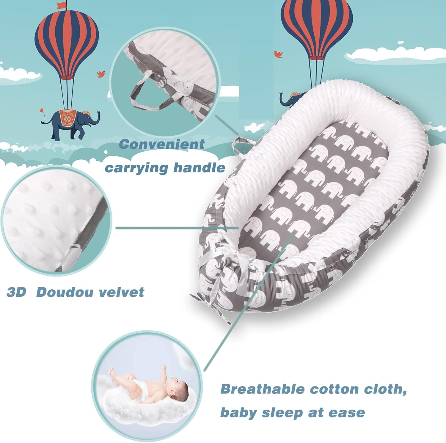 Thumbnail 1 de EAQ Baby Lounger and Nest for Co-Sleeping: 100% Cotton, Lightweight and Portable