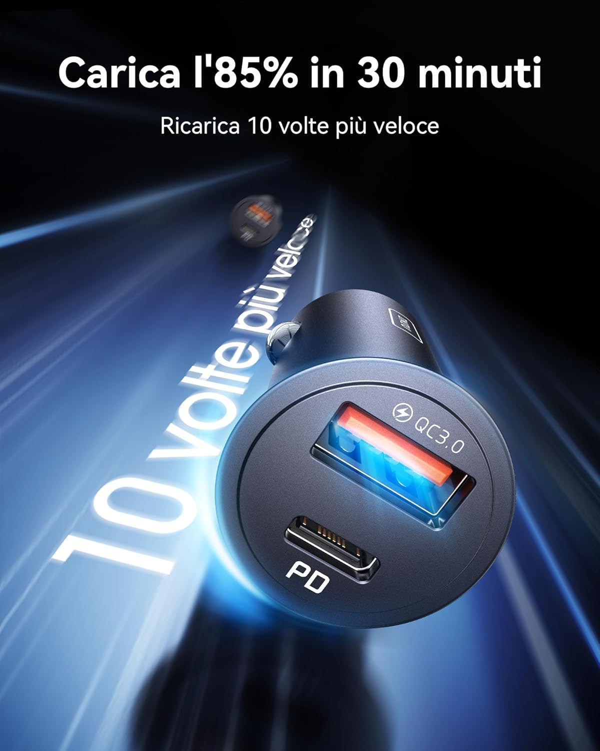 Thumbnail 2 de INIU caricatore auto 60W con USB-C PD e QC 3.0, doppia porta per ricarica rapida