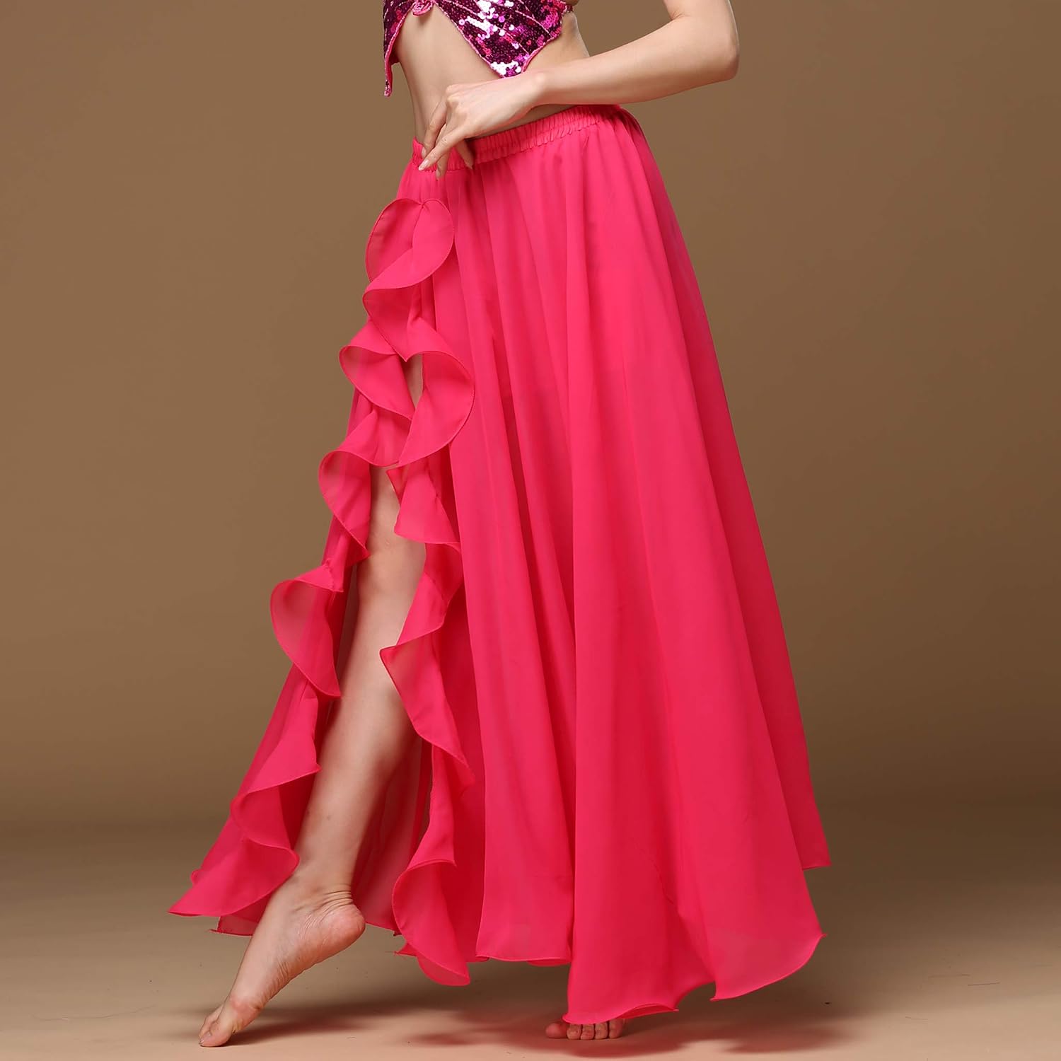 Detalle de MUNAFIE Damen Langrock mit Schlitz – Chiffon-Tanzrock für Bauchtanz