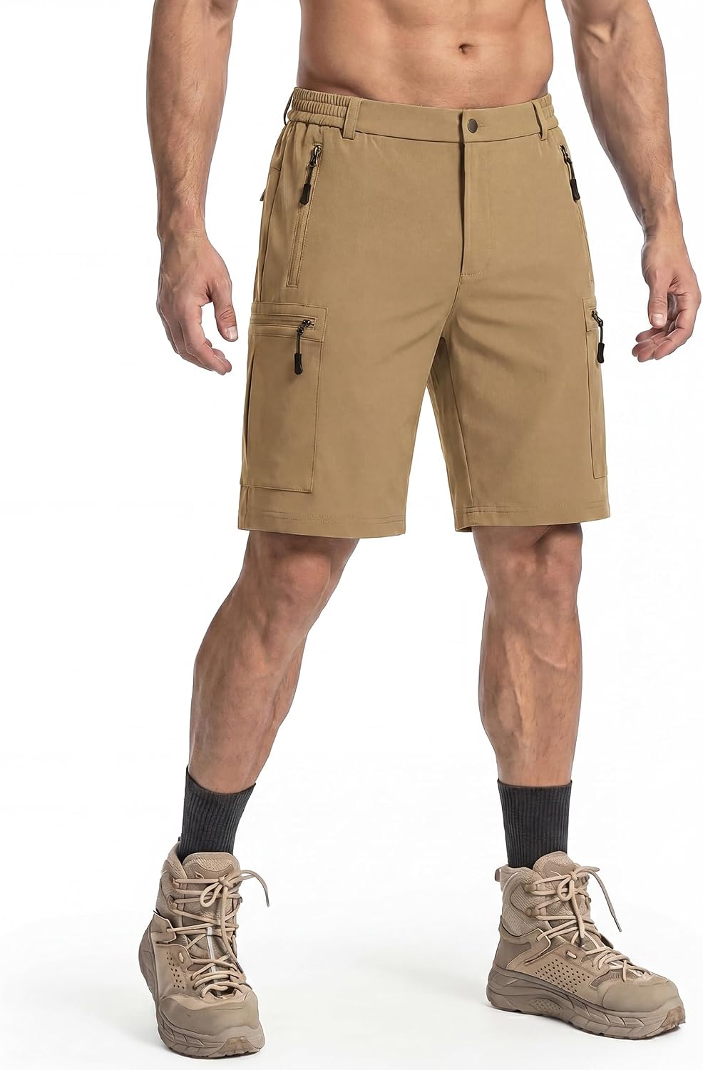 Detalle 2 de COOFANDY Men's Hiking Cargo Shorts, 9-Inch, Five Zipper Pockets, Stretch Fabric