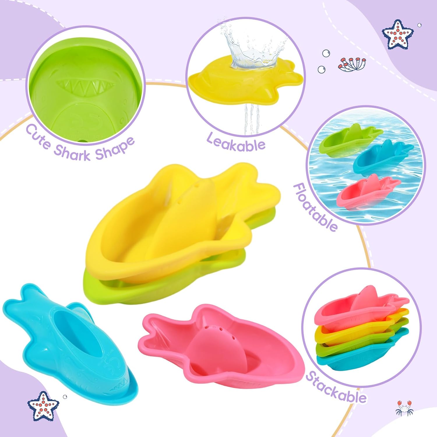 Detalle 2 de Mold Free Bath Toys, 11PCS: Safe, Easy-Clean Floating Boats, Whale, and More for Babies 12+ Months