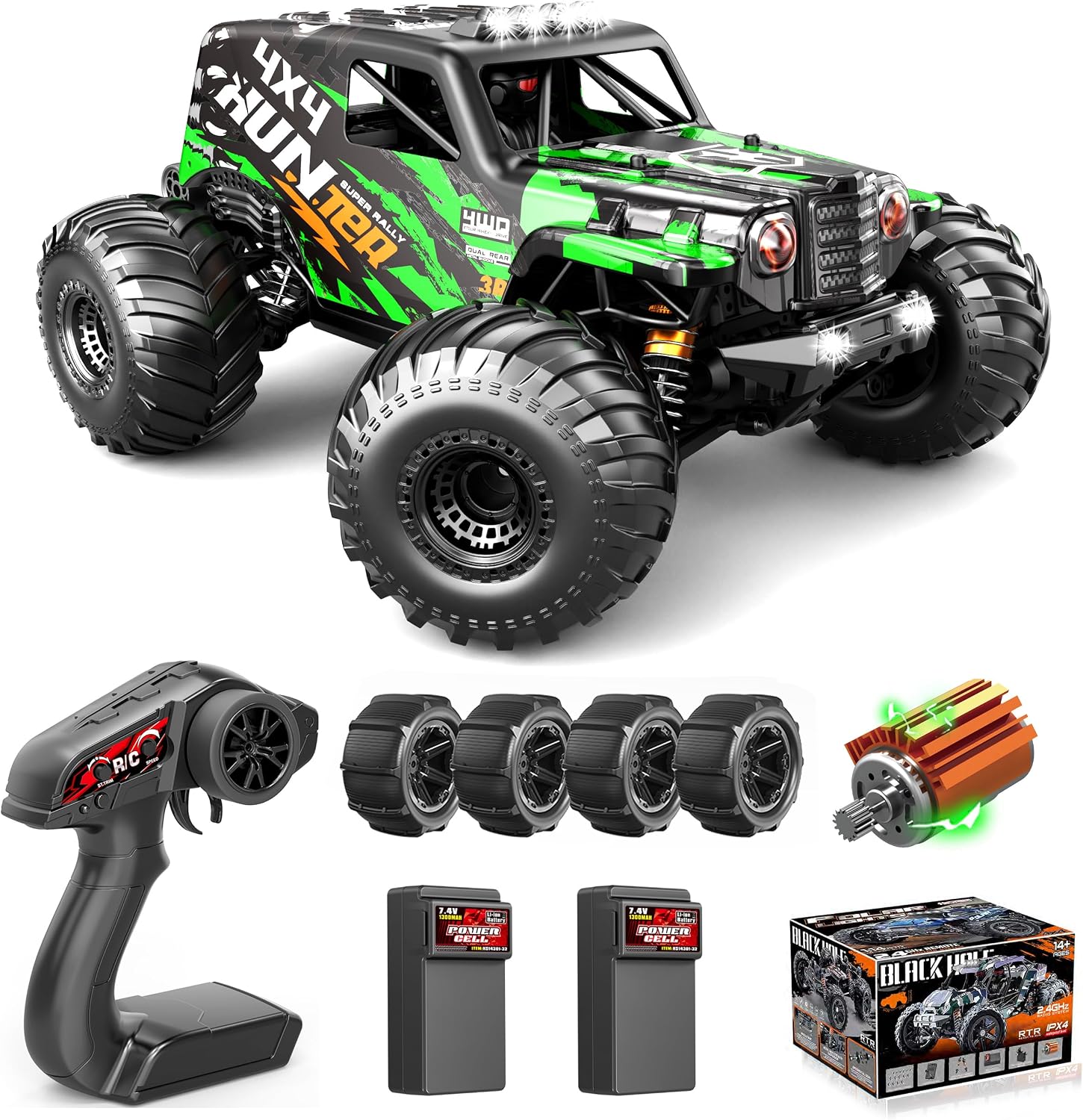 Womaqu Macchina RC telecomandata 1:14 4WD 40+ km/h con 2 batterie 7.4V 1300mAh e 2 set di pneumatici