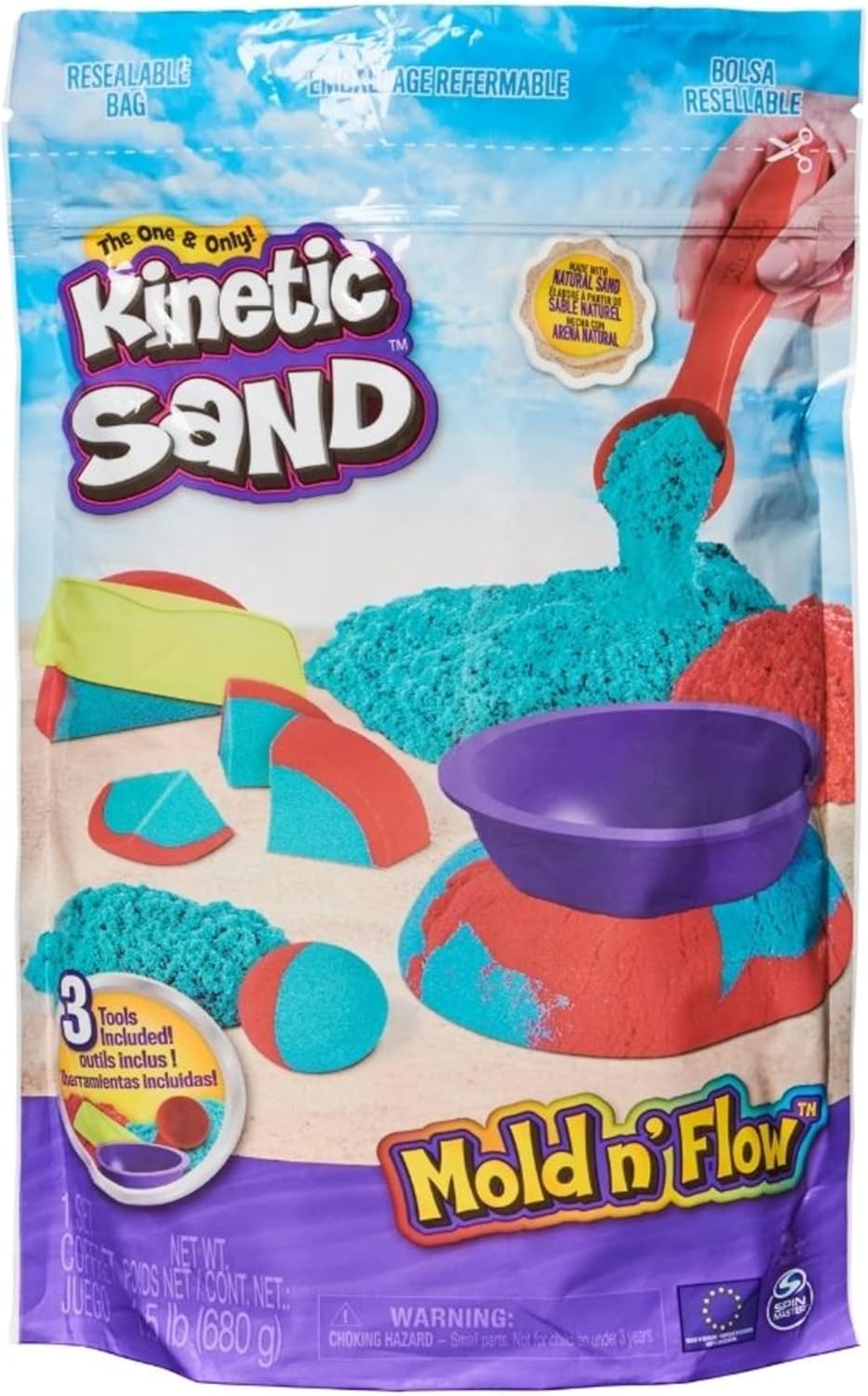 Thumbnail 6 de Kinetic Sand Mold n' Flow Set (680 g) – Magischer Indoor-Sand in Rot & Türkis mit 3 Werkzeugen für Kinder ab 3 Jahren