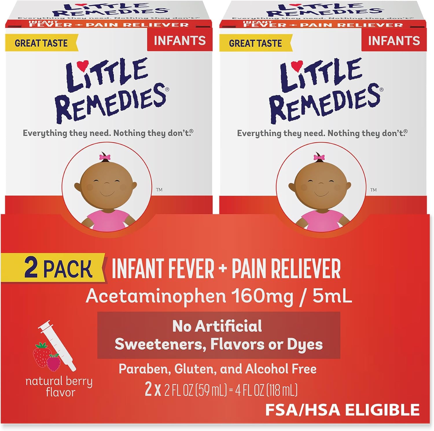 Detalle de Little Remedies Infant Fever & Pain Reliever, 2-Pack, Natural Berry, Accusafe Dosing