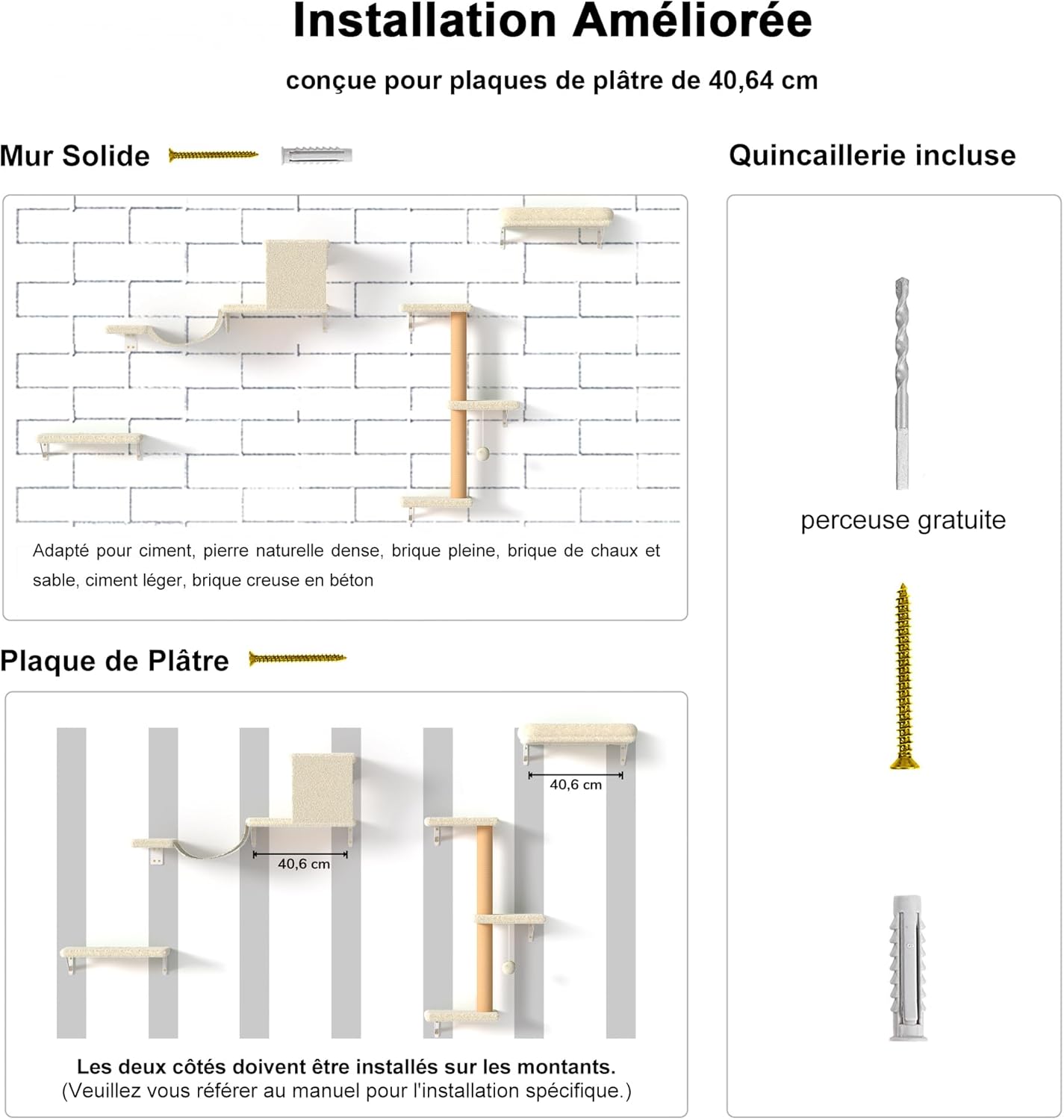 Thumbnail 6 de FUKUMARU Étagères murales pour chat 4-en-1 (pont, niche, griffoir et lit) en bois beige