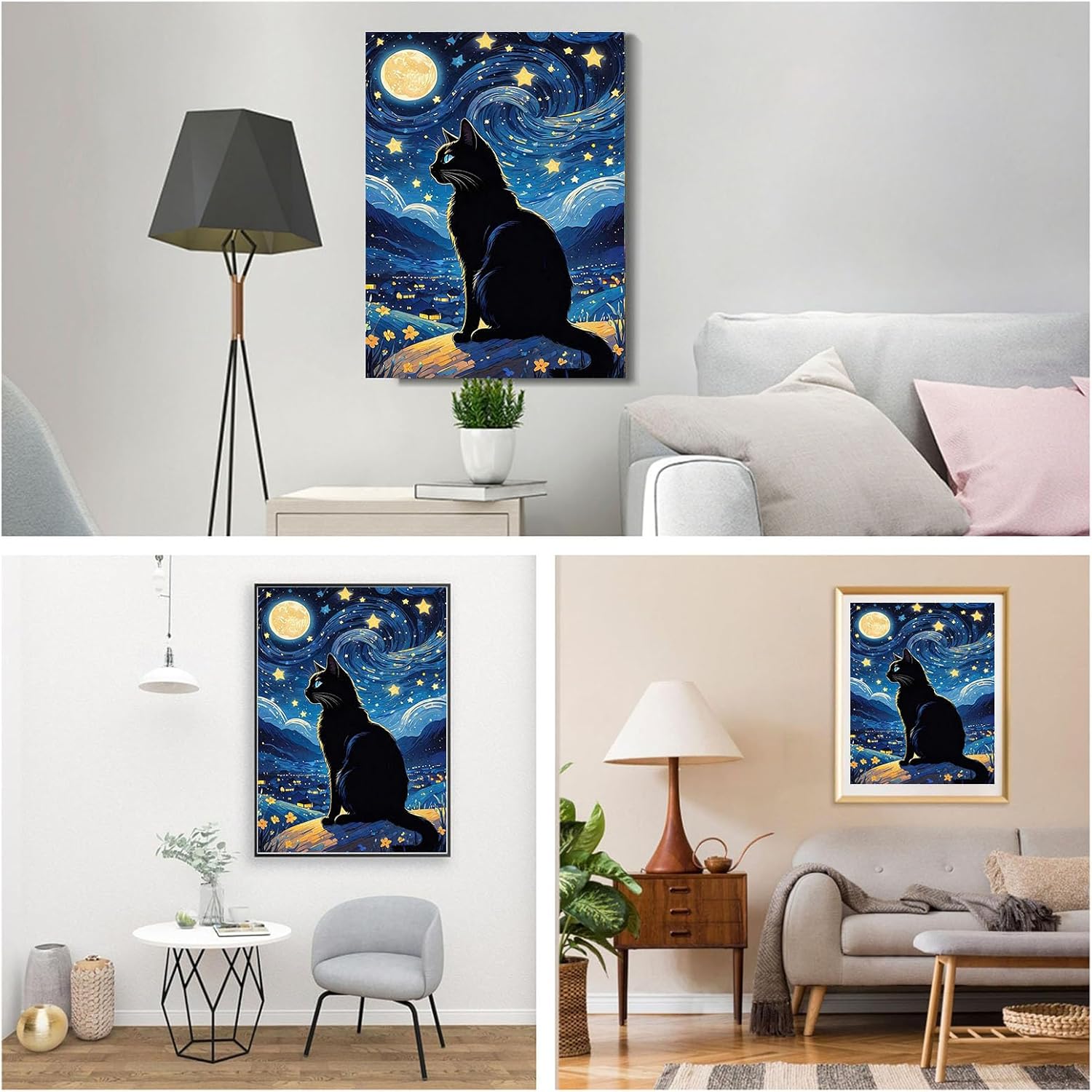 Detalle de Luckyarina Malen Nach Zahlen Set für Kinder ab 5–10 Jahren – Schwarze Katze (30x40 cm) inkl. Leinwand, Farben und Pinsel