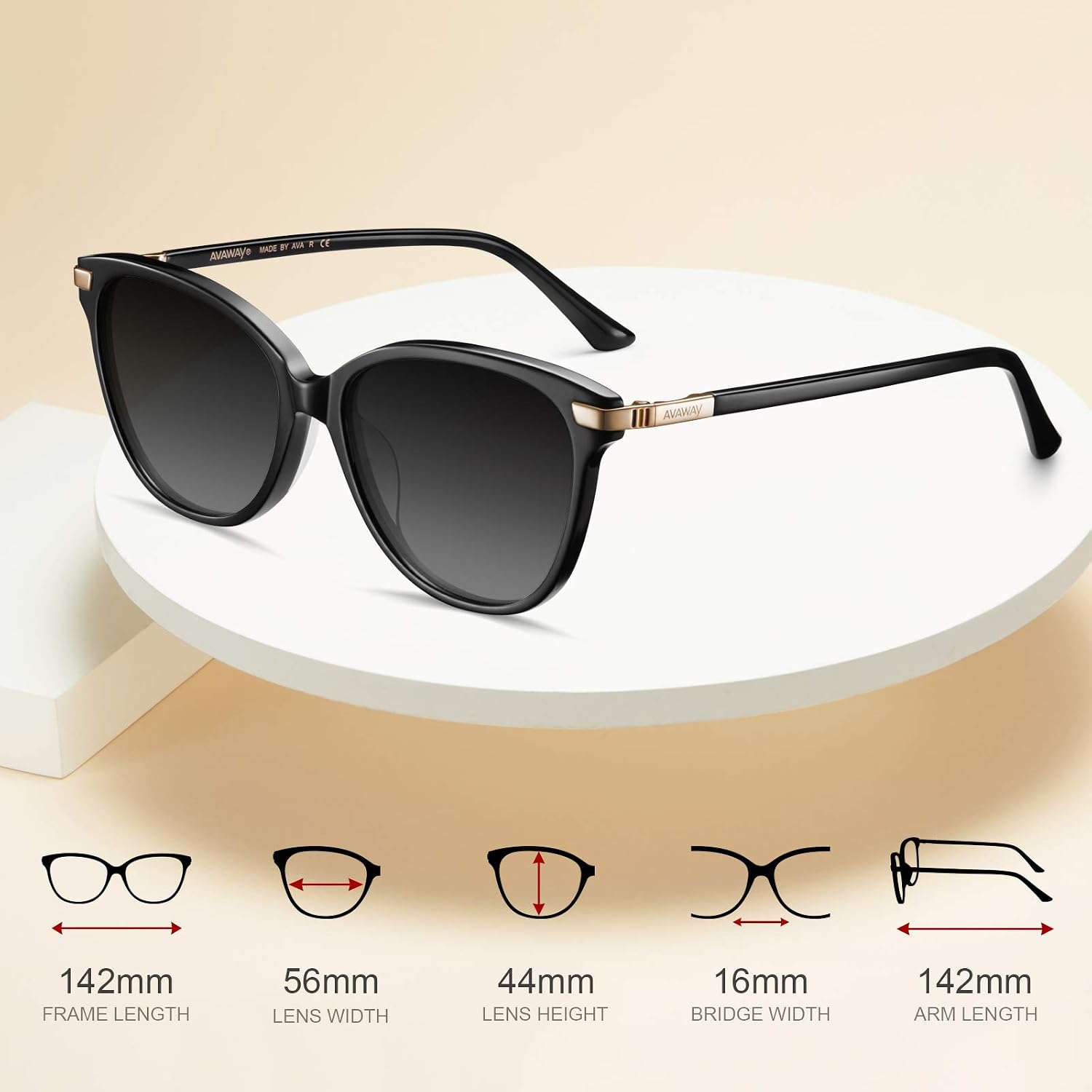 Detalle 2 de AVAWAY damskie okulary przeciwsłoneczne retro, polaryzacja, kategoria 3, oprawki octanowe