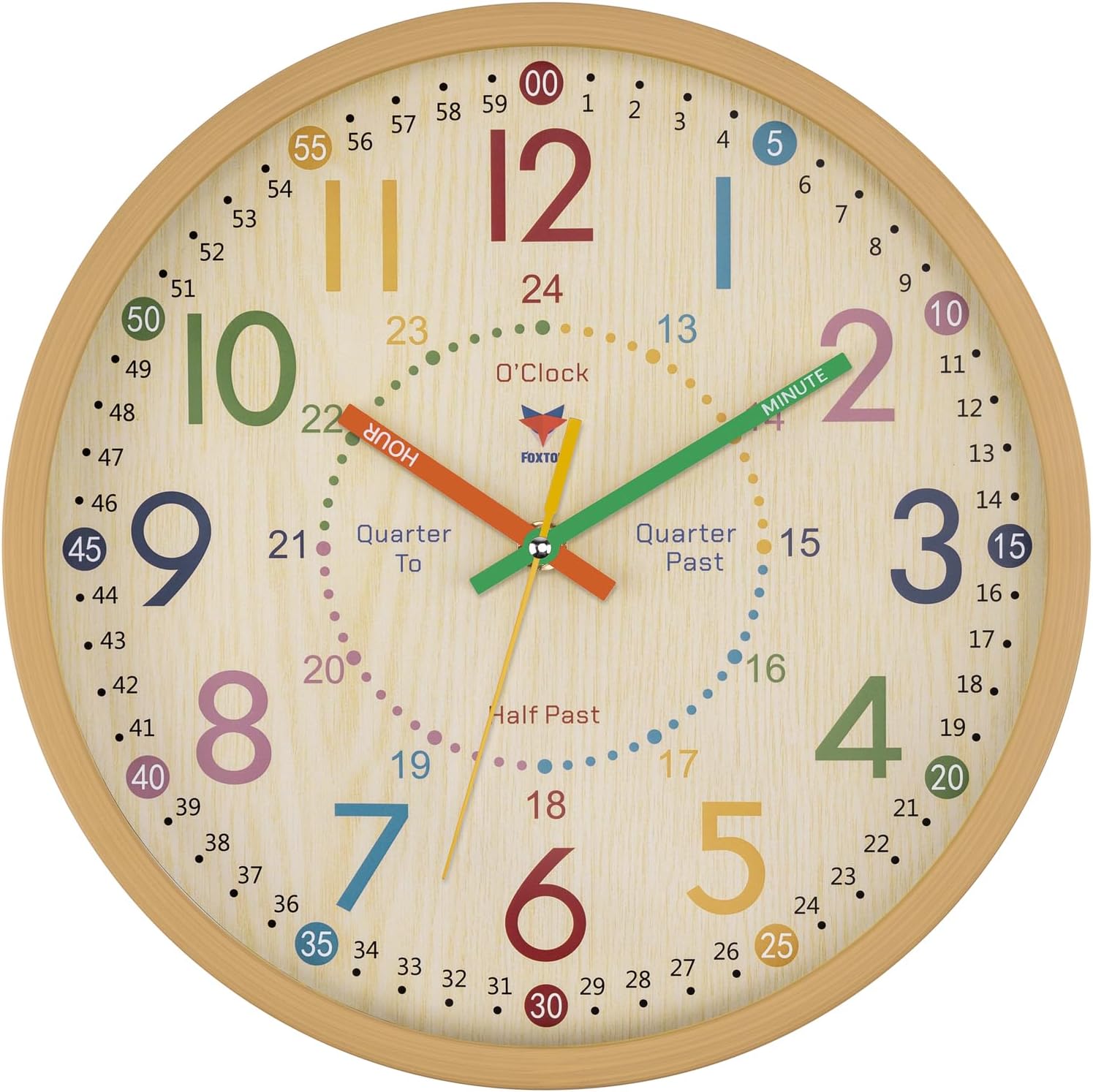 Detalle de Foxtop horloge enfant apprentissage-8 analoge leerklok, 24-uursweergave, 30 cm