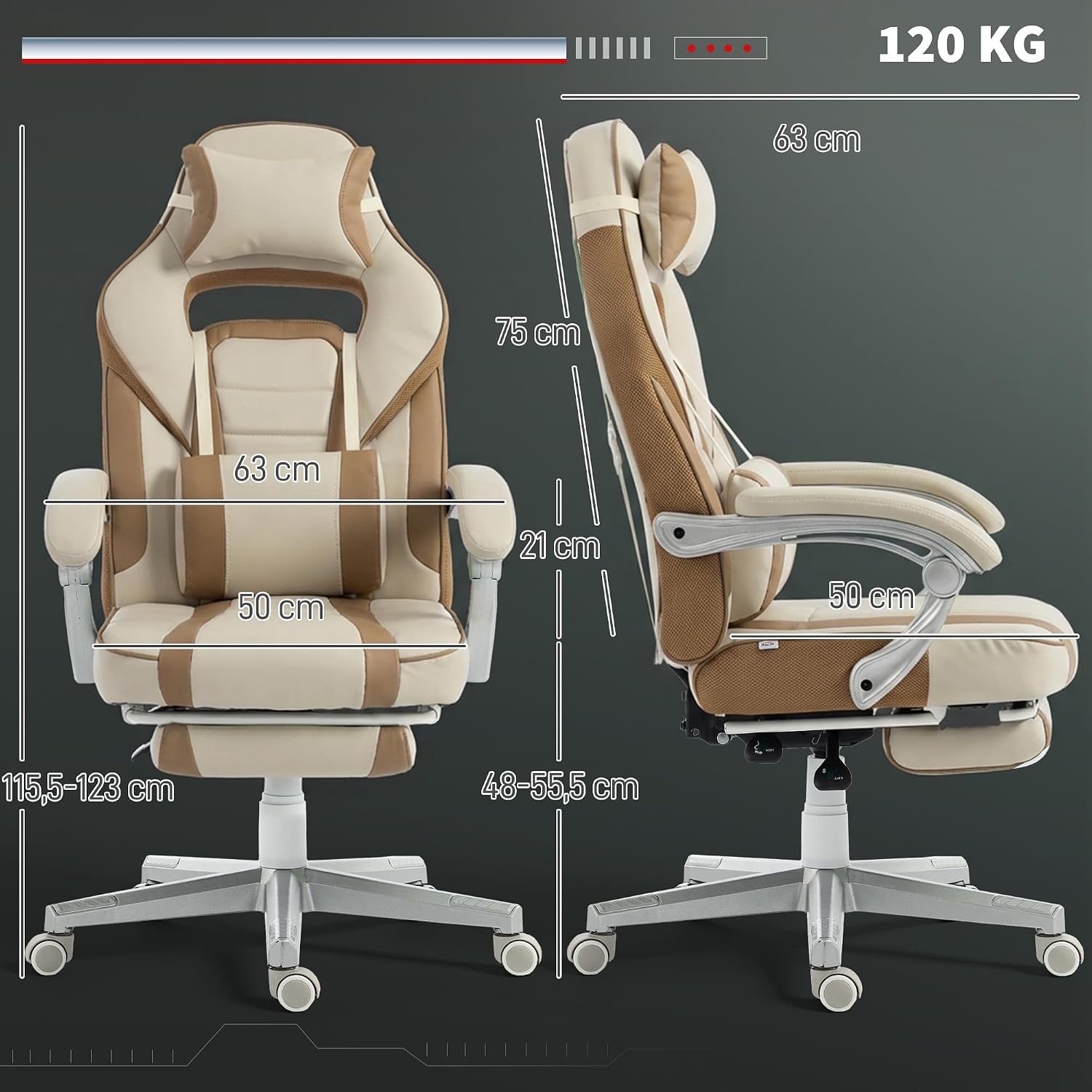 Detalle de HOMCOM Silla Gaming reclinable 150°