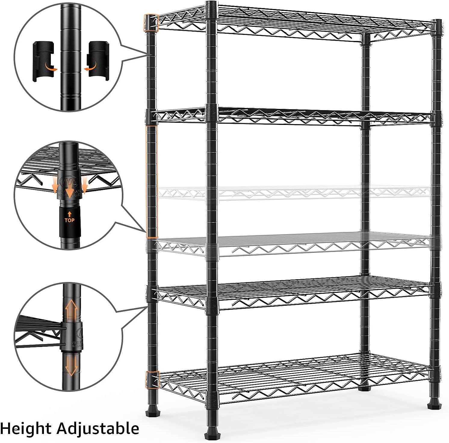 Thumbnail 4 de M MZG 1000 lbs Storage Shelving – 4-Tier Heavy Duty Steel Unit (35 × 75 × 120.7 cm)