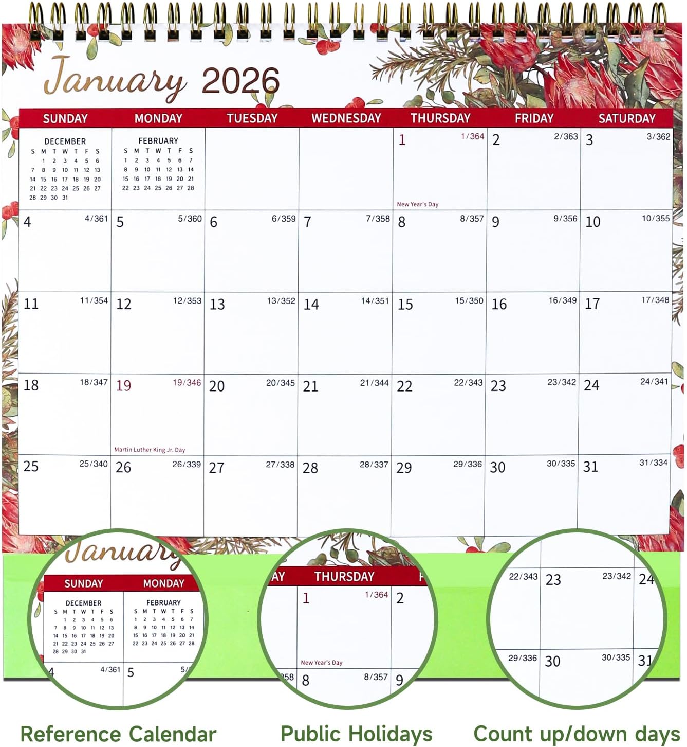 Thumbnail 3 de Andiker 2026 Desk Calendar (Jan–Dec 2026) with Thick Paper & Twin-wire Binding, Dark Blue