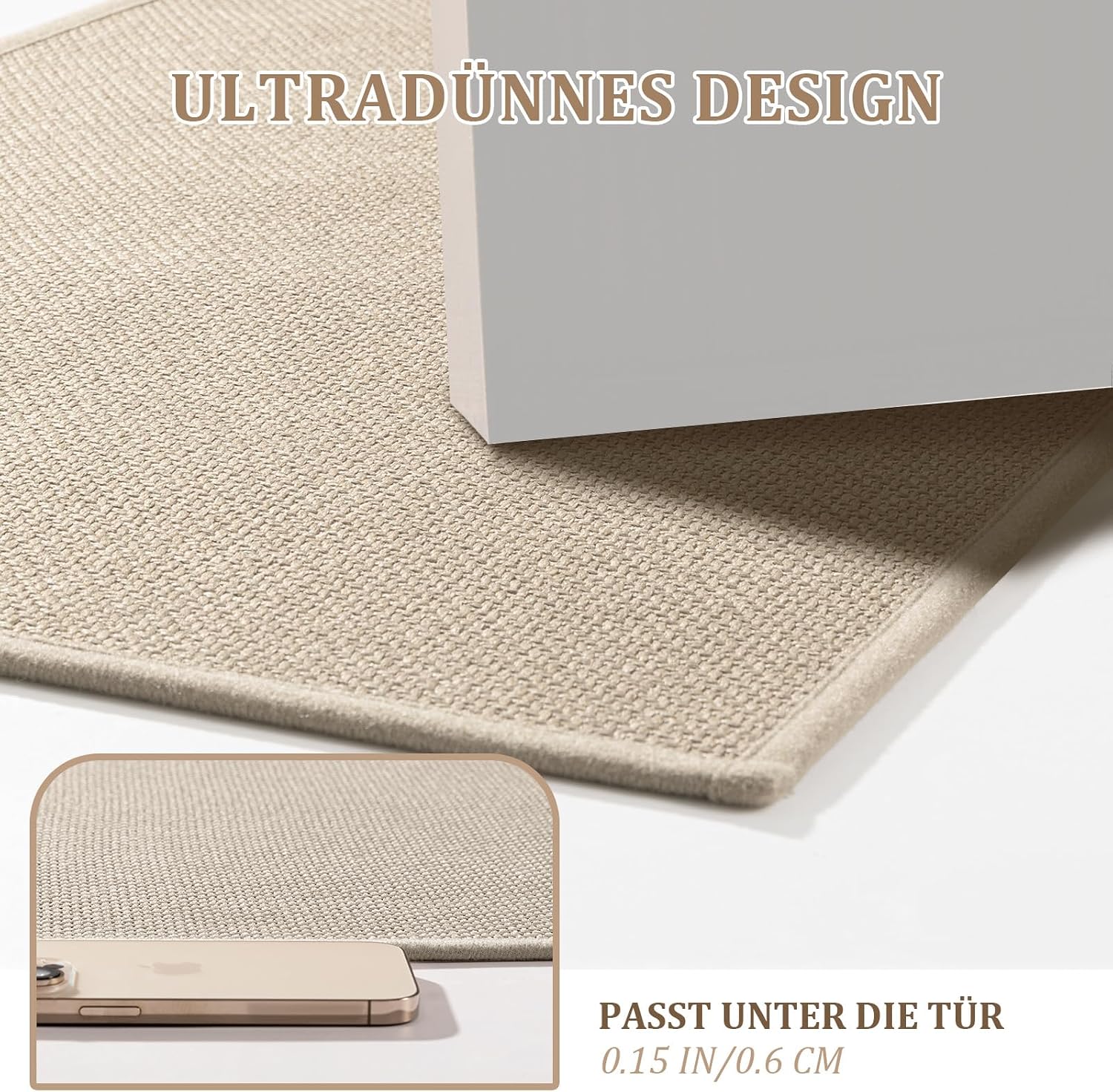Detalle 2 de chakme Tapis de bain antidérapant 43 x 150 cm beige — tapis de douche en caoutchouc lavable