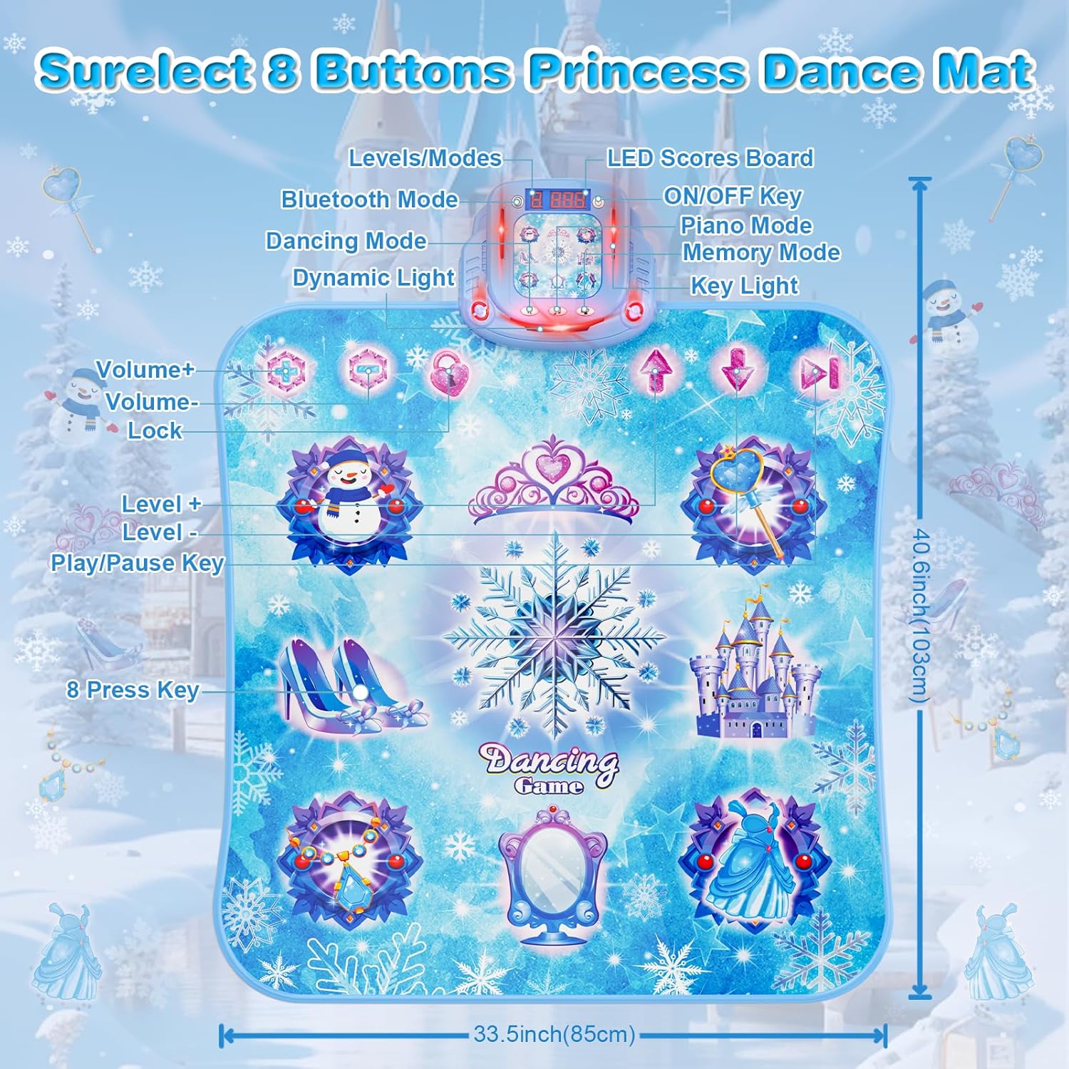 Thumbnail 5 de Surelect 8-Button Frozen Electronic Dance Mat (Bluetooth Music Game) for Girls Ages 3–12