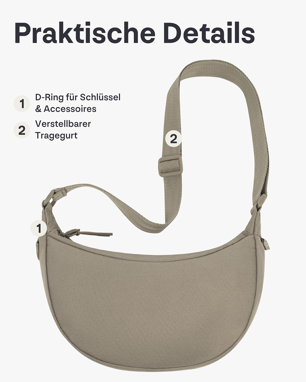 Thumbnail 5 de Johnny Urban Ally Small Crossbody Bag (Umhängetasche) Grau – Halbmond-Design mit verstellbarem Gurt